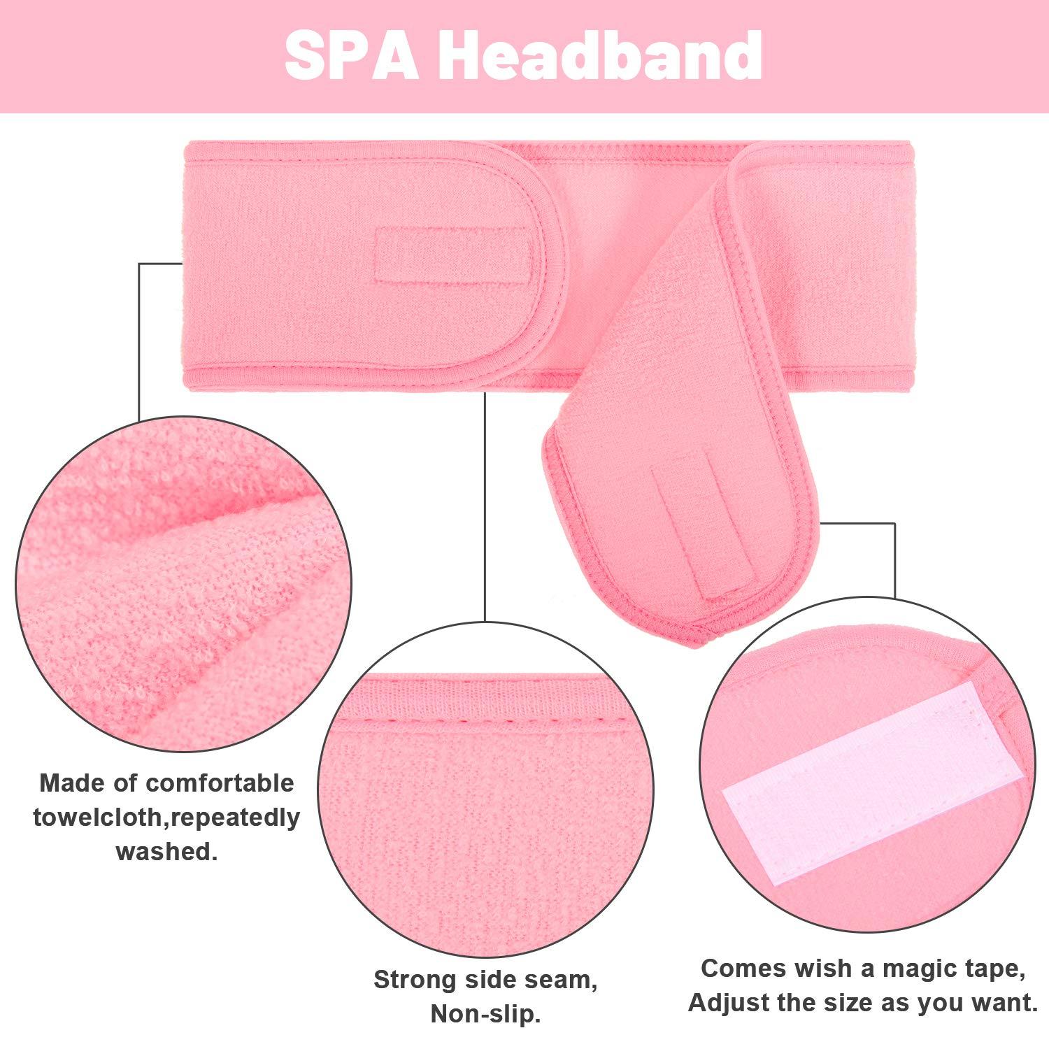 imageWhaline Spa Facial Headband Head Wrap Terry Cloth Headband 4 Counts Stretch Towel for Bath Makeup and Sport BlackPink