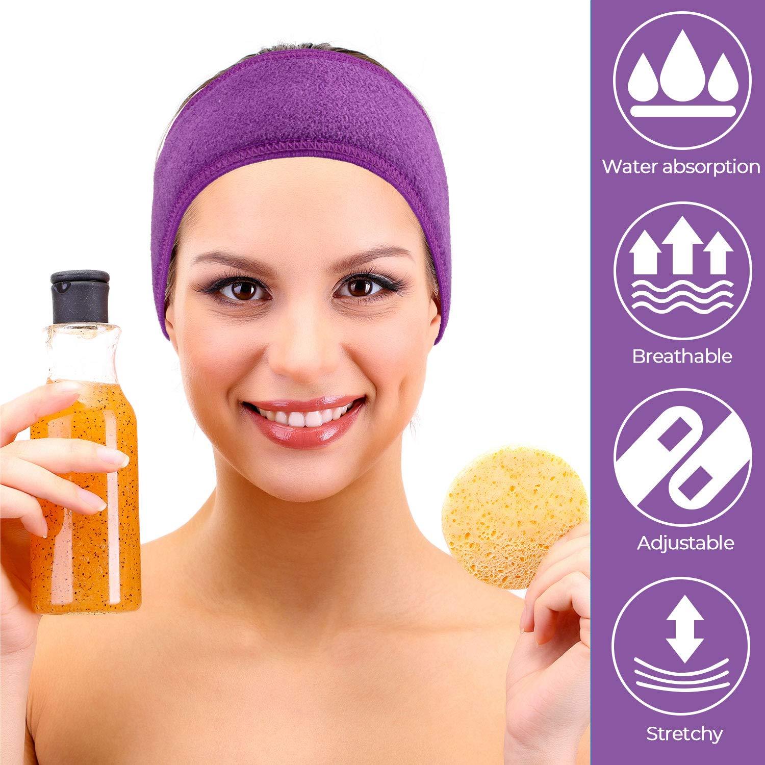 imageWhaline Spa Facial Headband Head Wrap Terry Cloth Headband 4 Counts Stretch Towel for Bath Makeup and Sport BlackPurple
