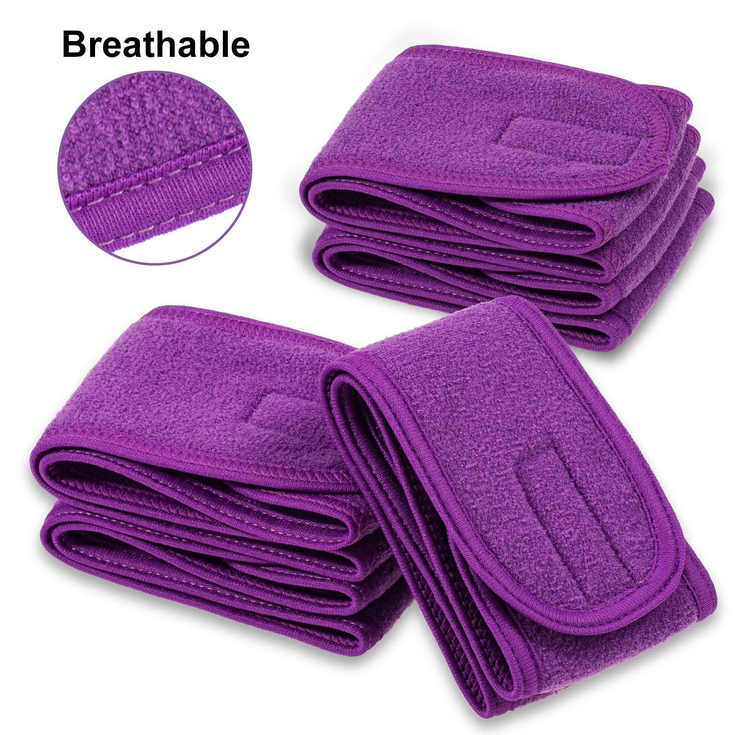 imageWhaline Spa Facial Headband Head Wrap Terry Cloth Headband 4 Counts Stretch Towel for Bath Makeup and Sport BlackPurple