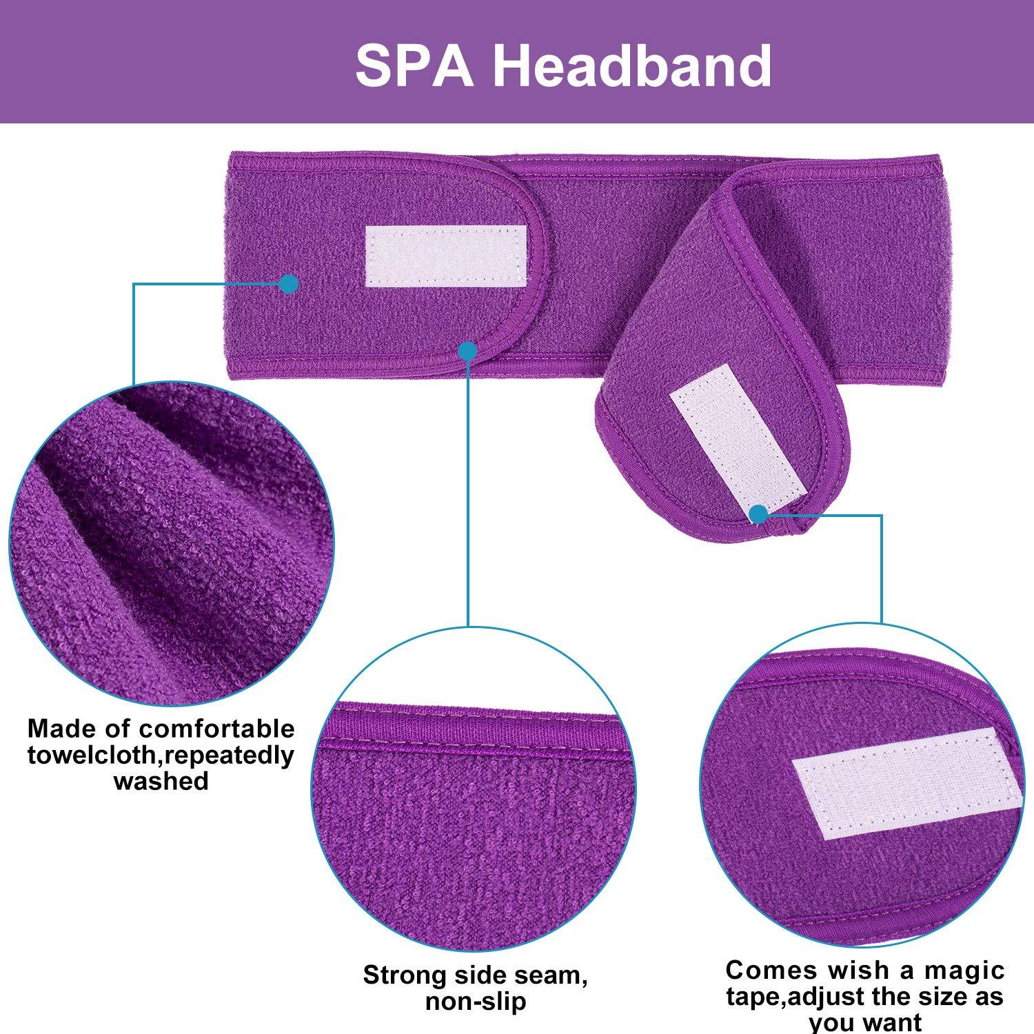 imageWhaline Spa Facial Headband Head Wrap Terry Cloth Headband 4 Counts Stretch Towel for Bath Makeup and Sport BlackPurple