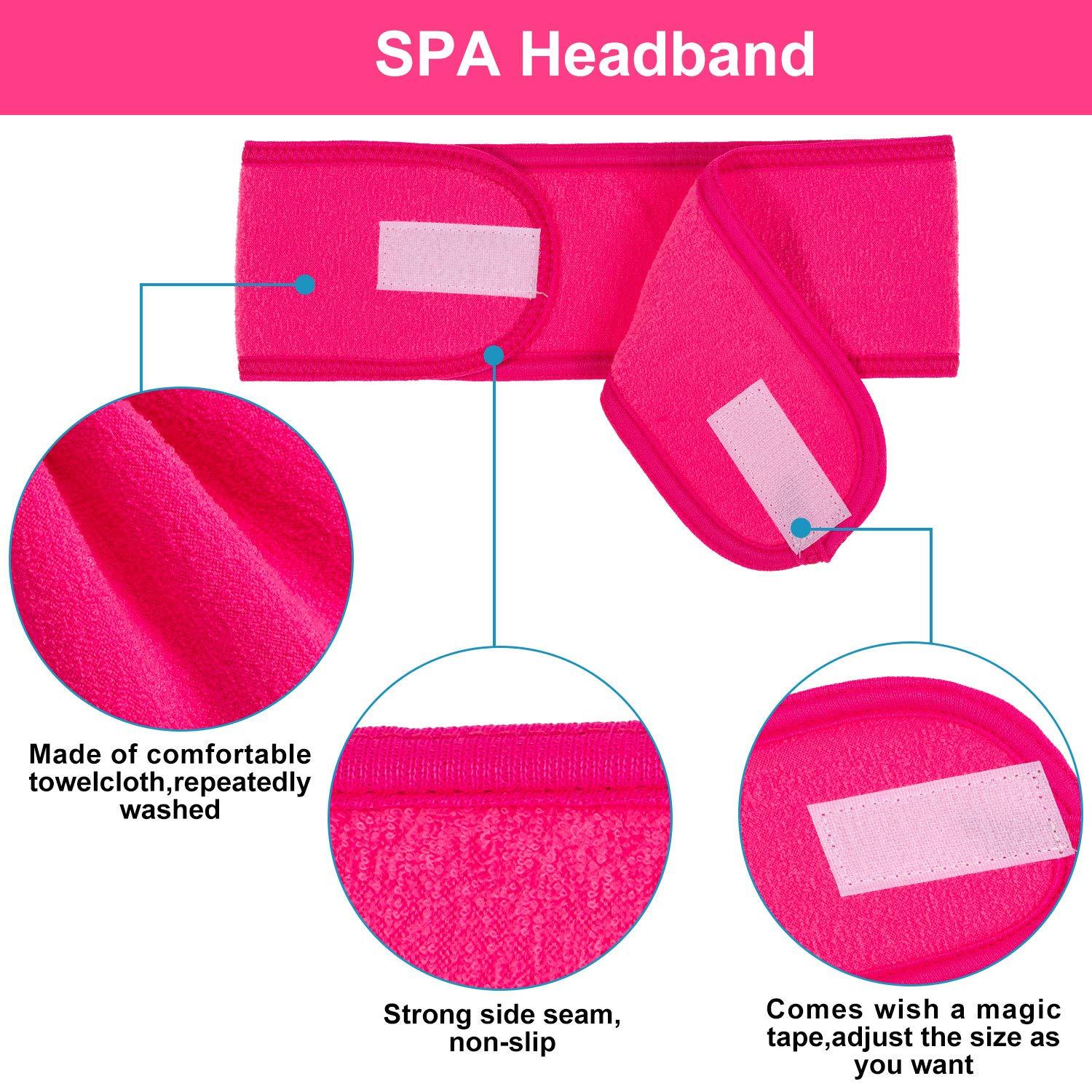imageWhaline Spa Facial Headband Head Wrap Terry Cloth Headband 4 Counts Stretch Towel for Bath Makeup and Sport BlackRose Red