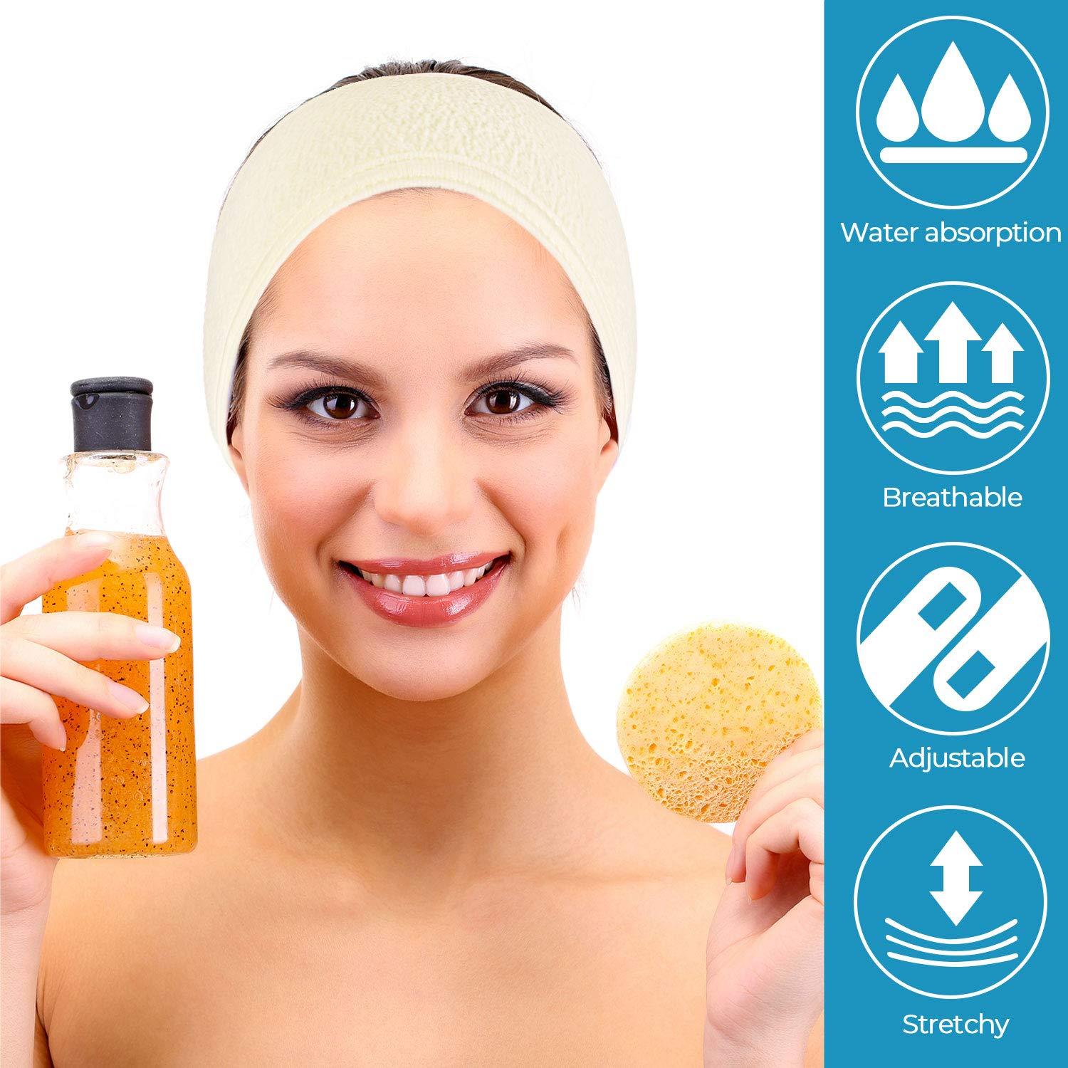 imageWhaline Spa Facial Headband Head Wrap Terry Cloth Headband 4 Counts Stretch Towel for Bath Makeup and Sport BlackYellow