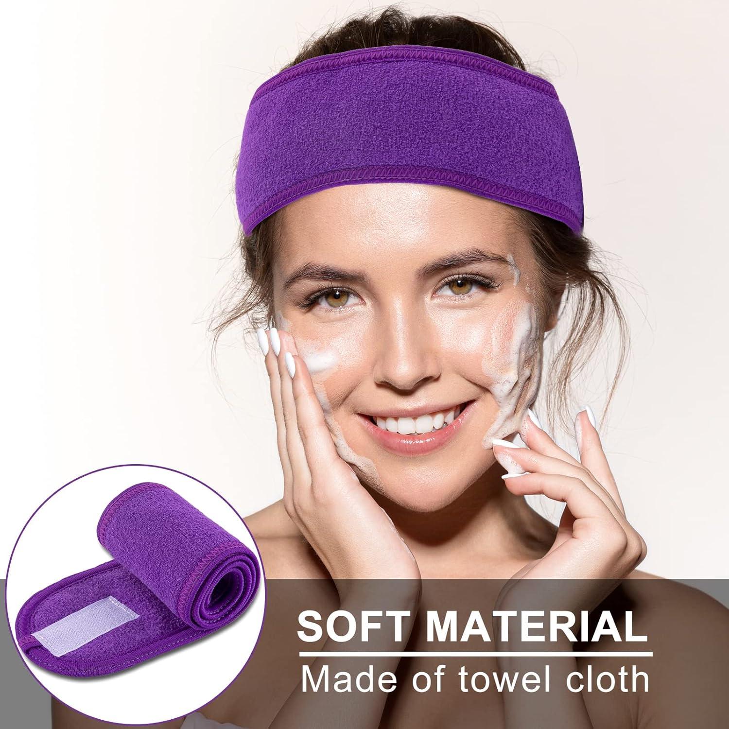 imageWhaline Spa Facial Headbands 3 Pieces Make Up Wrap Head Terry Cloth Headband Soft Adjustable Towel Band for Face Washing Shower Facial Cover YogaBlack Pink GrayWhite Purple Dark Purple