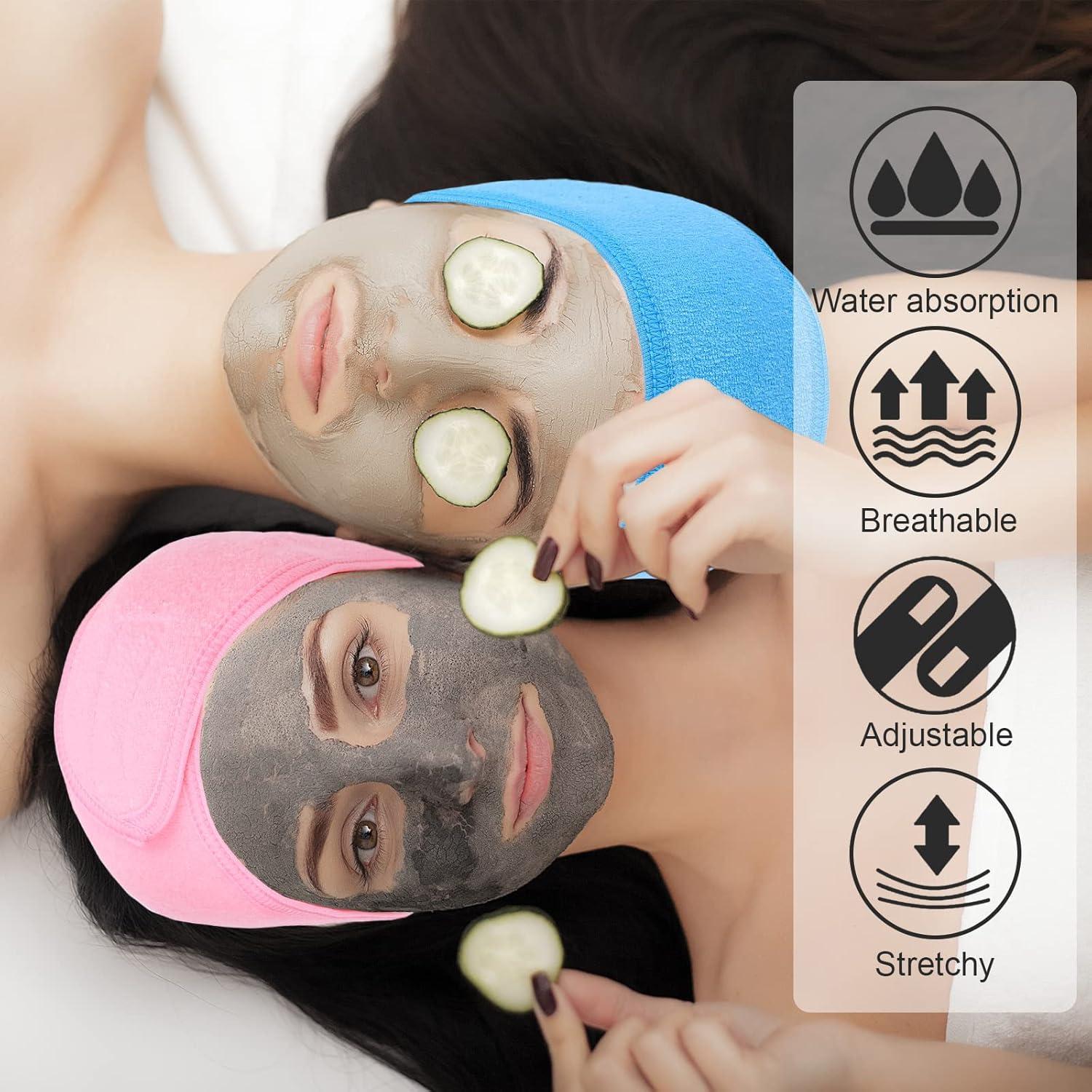 imageWhaline Spa Facial Headbands 3 Pieces Make Up Wrap Head Terry Cloth Headband Soft Adjustable Towel Band for Face Washing Shower Facial Cover YogaBlack Pink GrayPurple Pink Blue