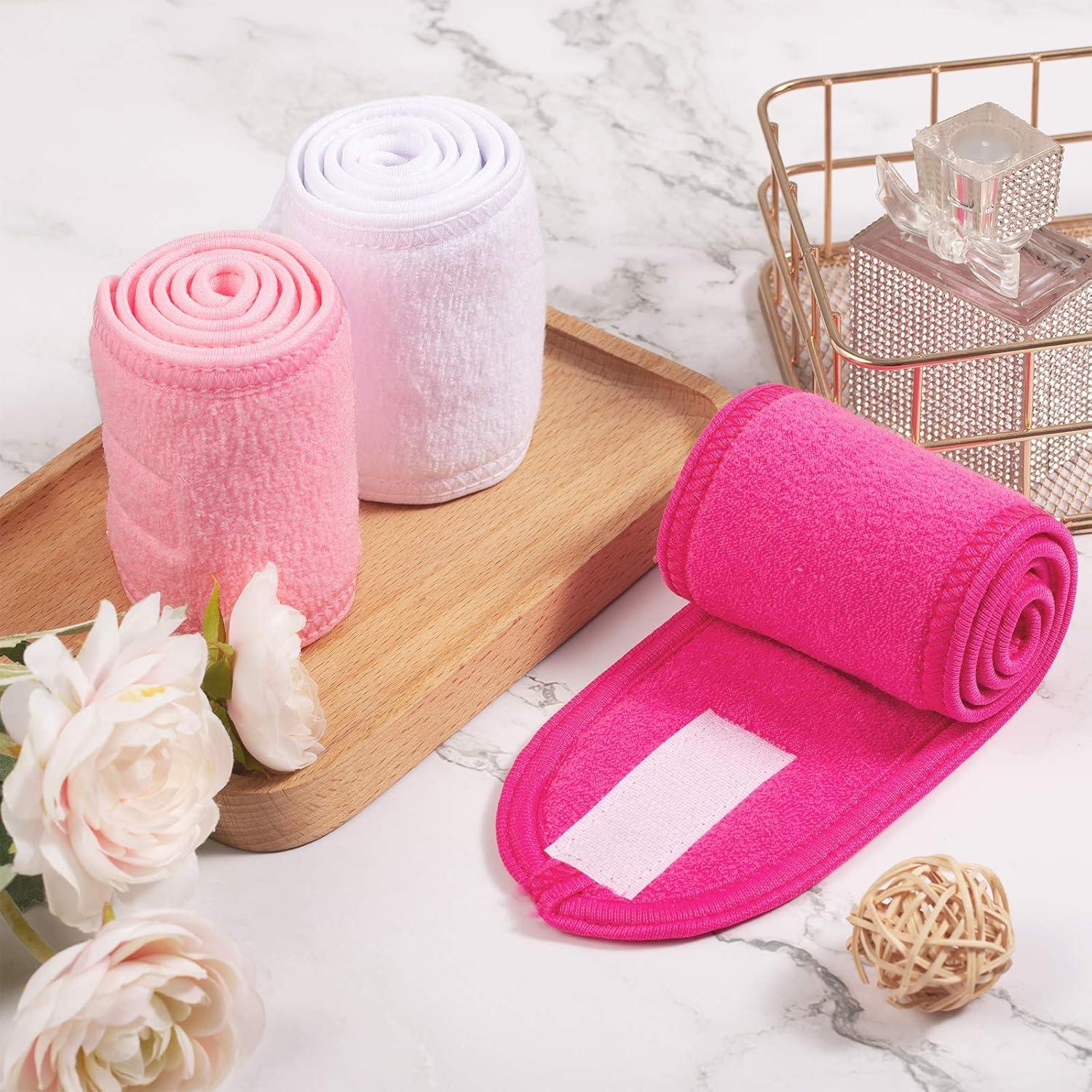 imageWhaline Spa Facial Headbands 3 Pieces Make Up Wrap Head Terry Cloth Headband Soft Adjustable Towel Band for Face Washing Shower Facial Cover YogaBlack Pink GrayWhite Pink Rose Red