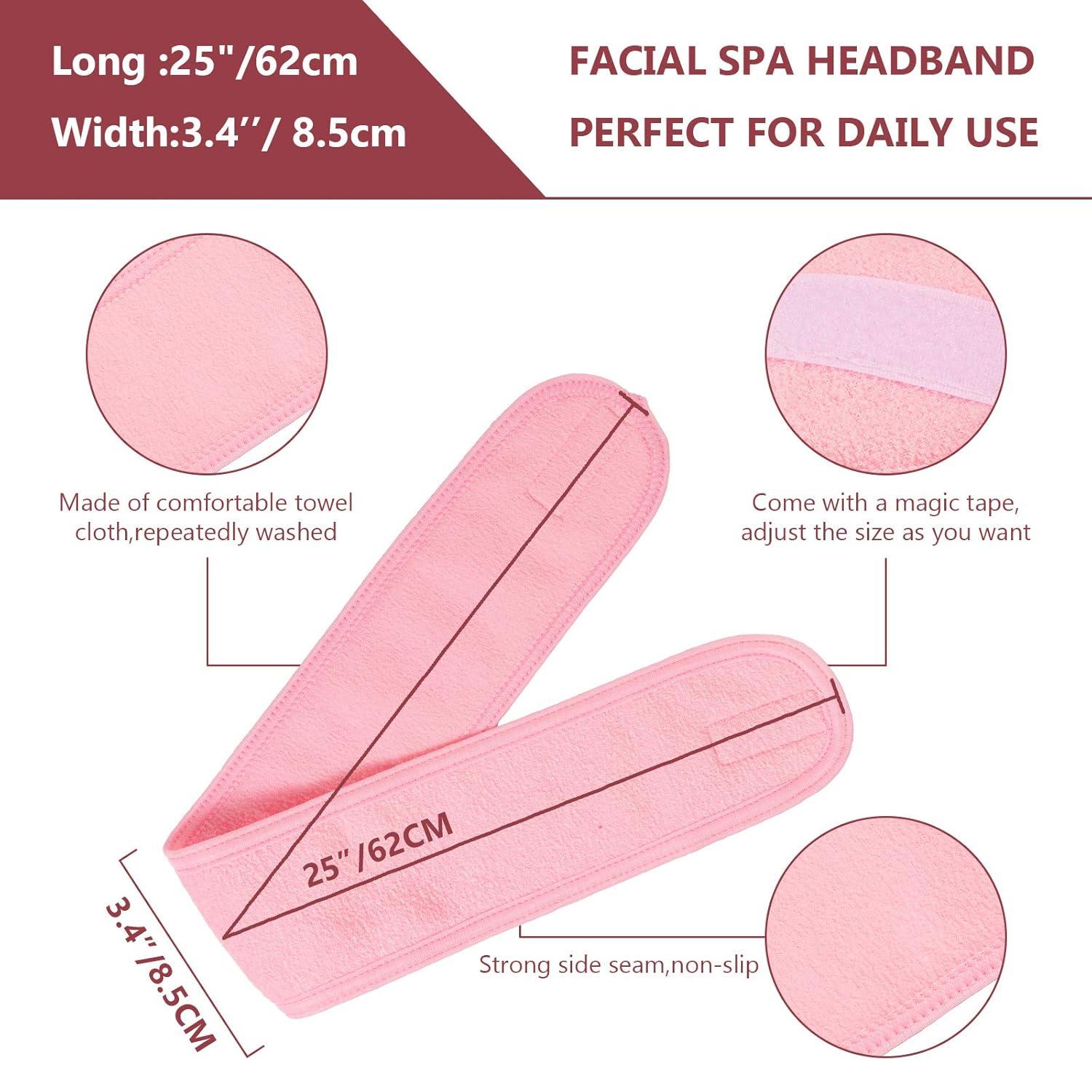 imageWhaline Spa Facial Headbands 3 Pieces Make Up Wrap Head Terry Cloth Headband Soft Adjustable Towel Band for Face Washing Shower Facial Cover YogaBlack Pink GrayWhite Pink Rose Red