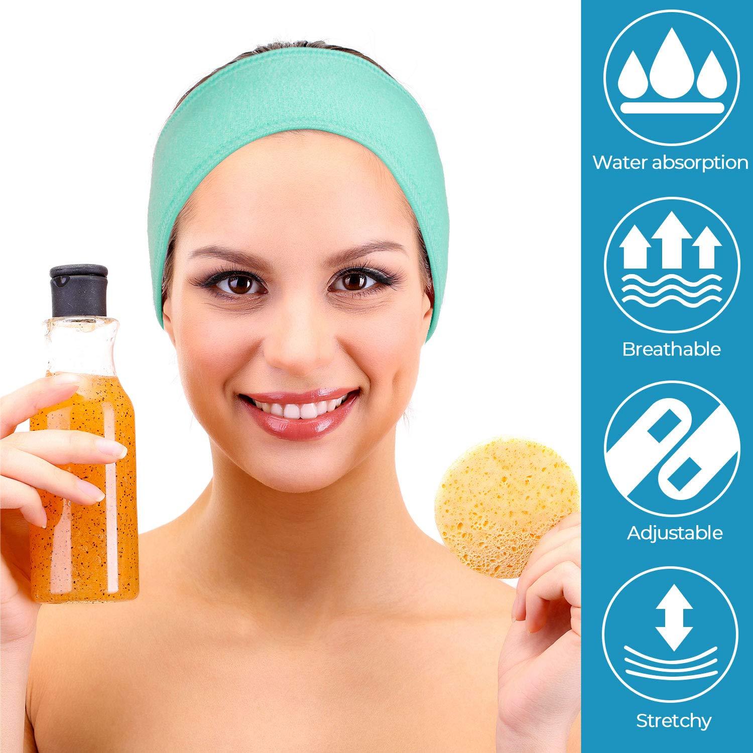 imageWhaline Spa Facial Headbands 3 Pieces Make Up Wrap Head Terry Cloth Headband Soft Adjustable Towel Band for Face Washing Shower Facial Cover YogaBlack Pink GrayBlue Green Yellow