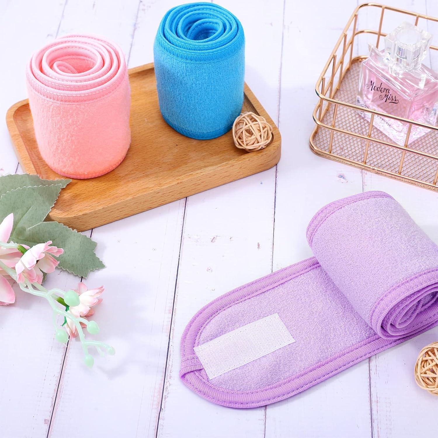 imageWhaline Spa Facial Headbands 3 Pieces Make Up Wrap Head Terry Cloth Headband Soft Adjustable Towel Band for Face Washing Shower Facial Cover YogaBlack Pink GrayPurple Pink Blue