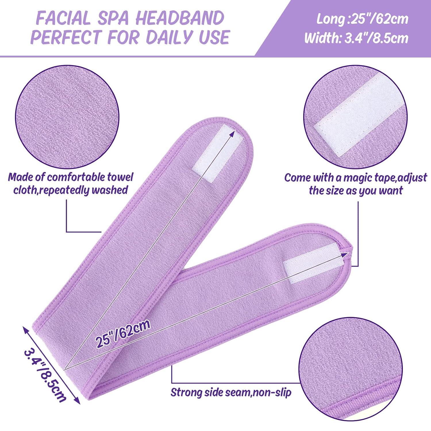 imageWhaline Spa Facial Headbands 3 Pieces Make Up Wrap Head Terry Cloth Headband Soft Adjustable Towel Band for Face Washing Shower Facial Cover YogaBlack Pink GrayPurple Pink Blue
