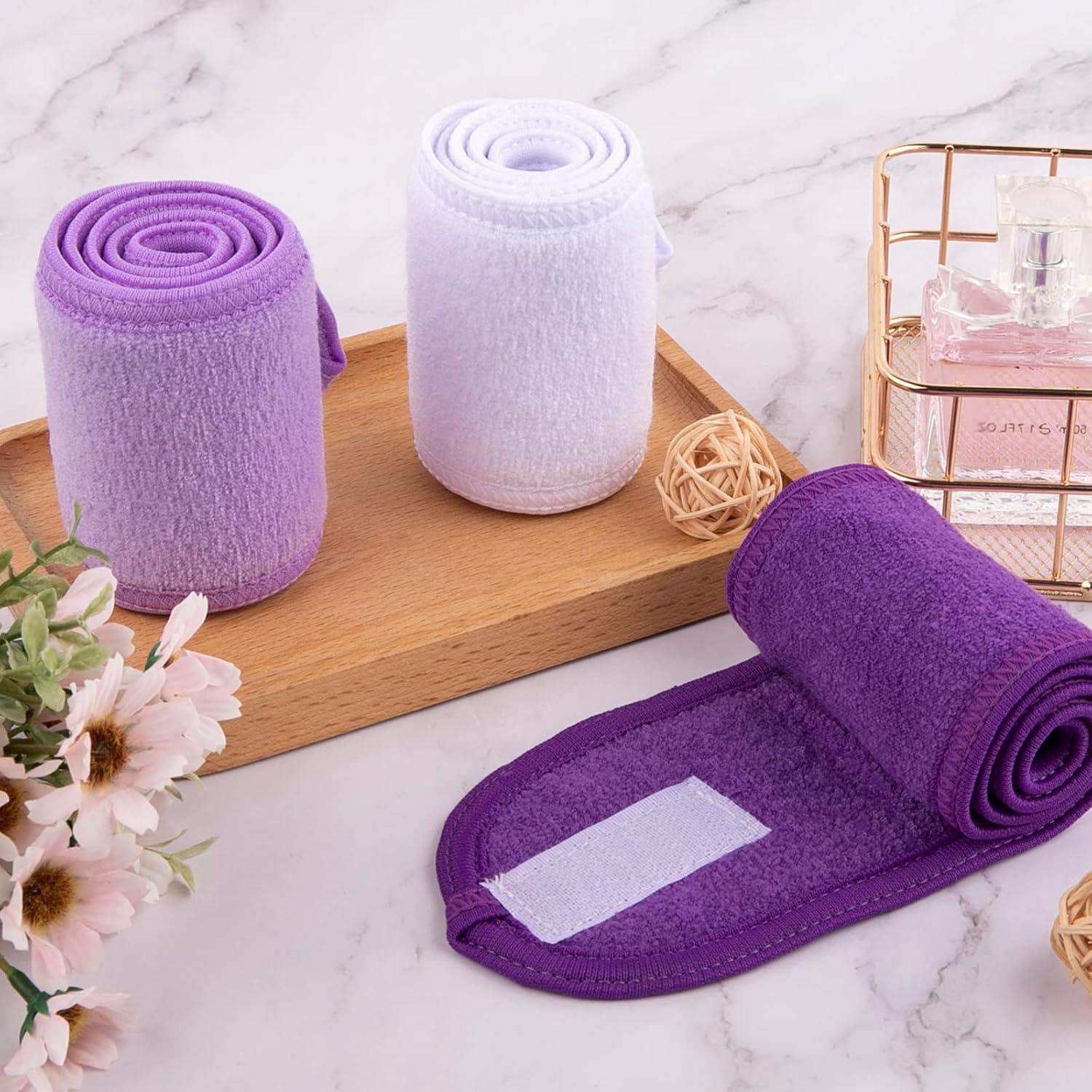 imageWhaline Spa Facial Headbands 3 Pieces Make Up Wrap Head Terry Cloth Headband Soft Adjustable Towel Band for Face Washing Shower Facial Cover YogaBlack Pink GrayWhite Purple Dark Purple