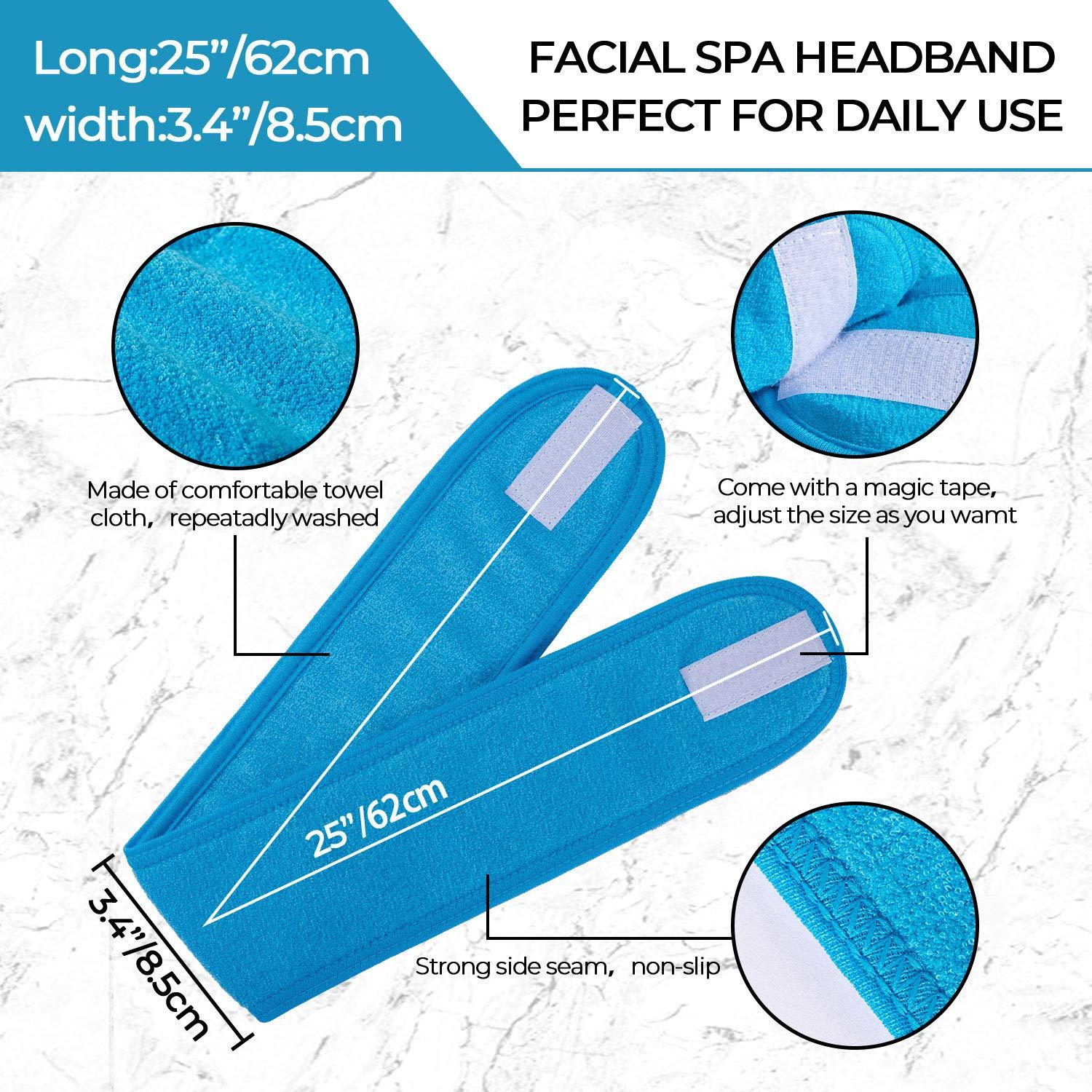 imageWhaline Spa Facial Headbands 3 Pieces Make Up Wrap Head Terry Cloth Headband Soft Adjustable Towel Band for Face Washing Shower Facial Cover YogaBlack Pink GrayBlue Green Yellow