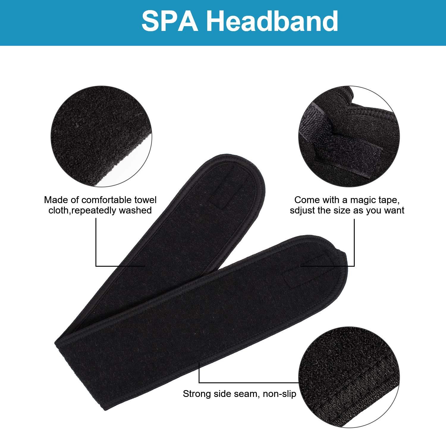 imageWhaline Spa Facial Headbands 3 Pieces Make Up Wrap Head Terry Cloth Headband Soft Adjustable Towel Band for Face Washing Shower Facial Cover YogaBlack Pink GrayWhite Black Gray