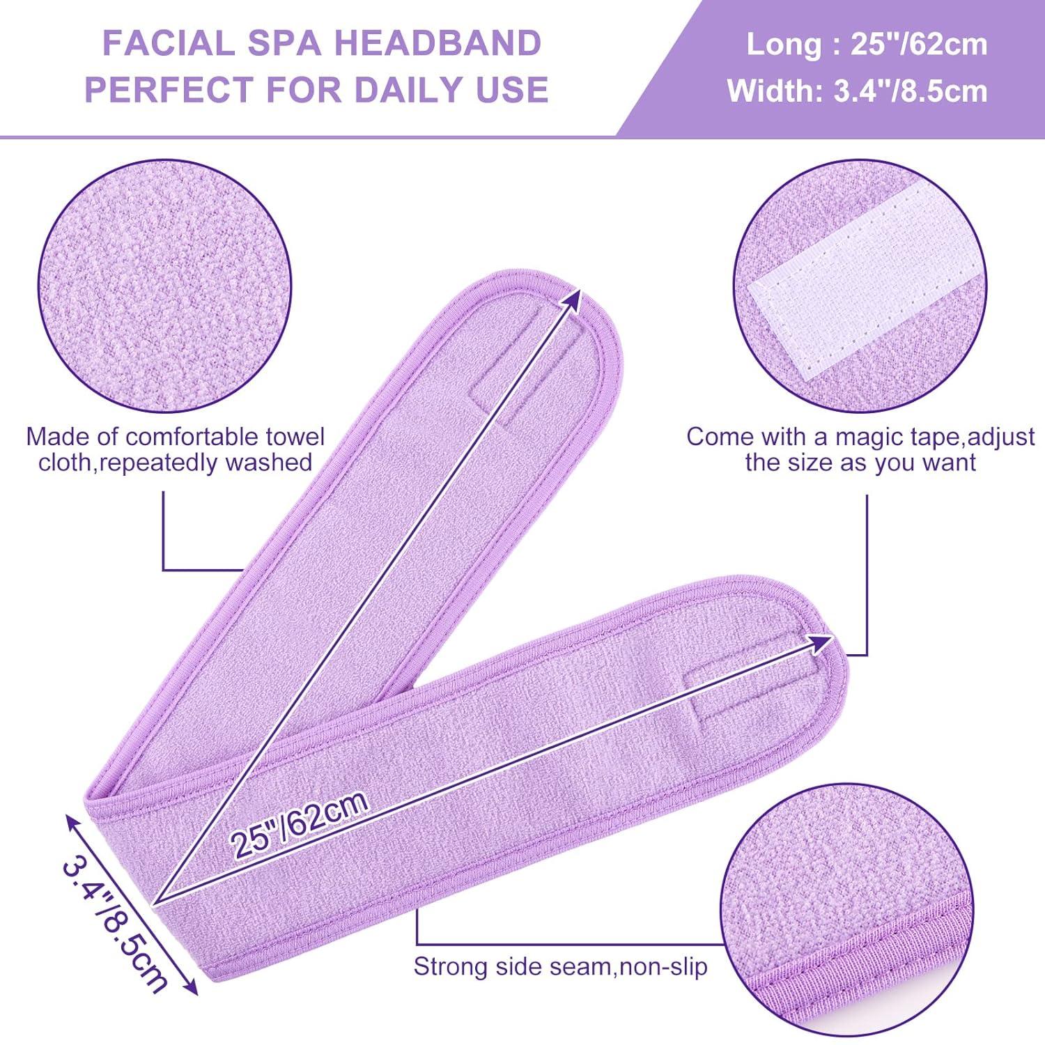 imageWhaline Spa Facial Headbands 3 Pieces Make Up Wrap Head Terry Cloth Headband Soft Adjustable Towel Band for Face Washing Shower Facial Cover YogaBlack Pink GrayWhite Purple Dark Purple
