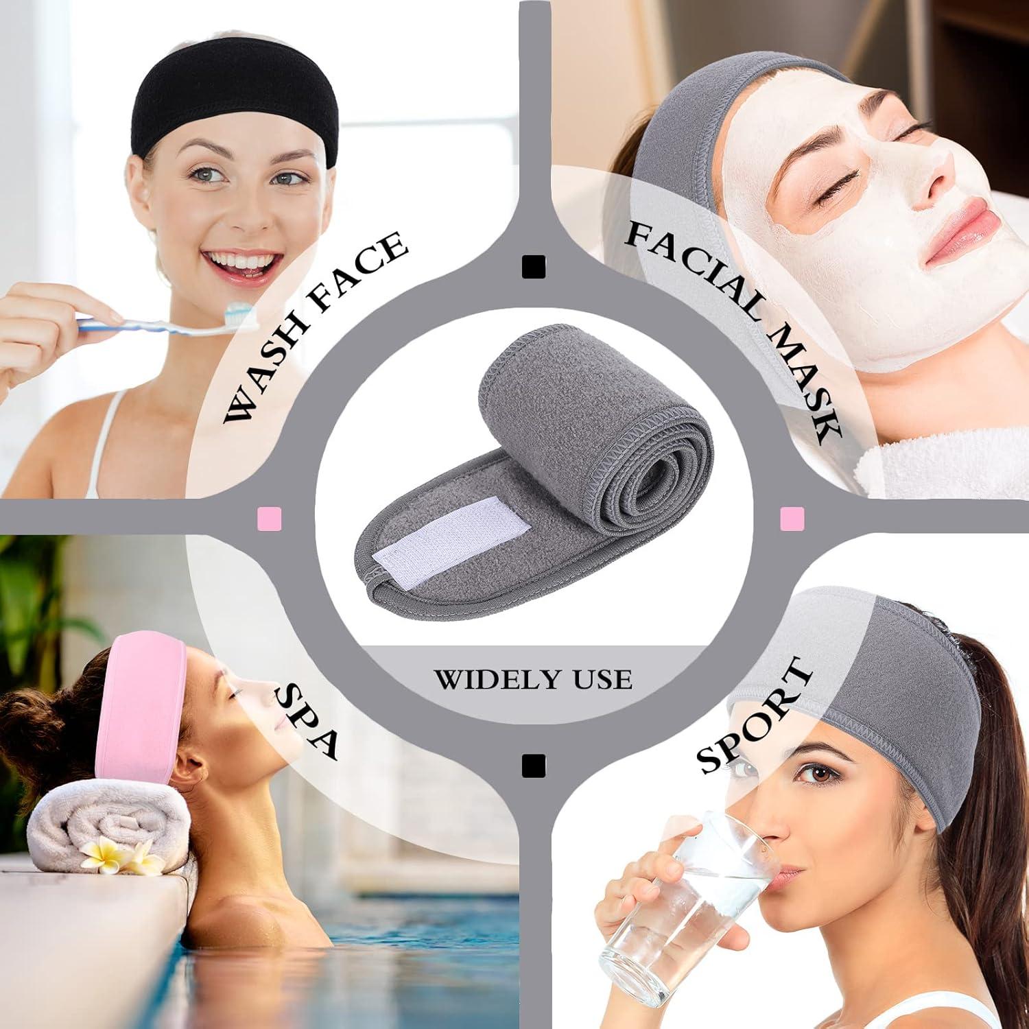 imageWhaline Spa Facial Headbands 3 Pieces Make Up Wrap Head Terry Cloth Headband Soft Adjustable Towel Band for Face Washing Shower Facial Cover YogaBlack Pink GrayBlack Pink Gray