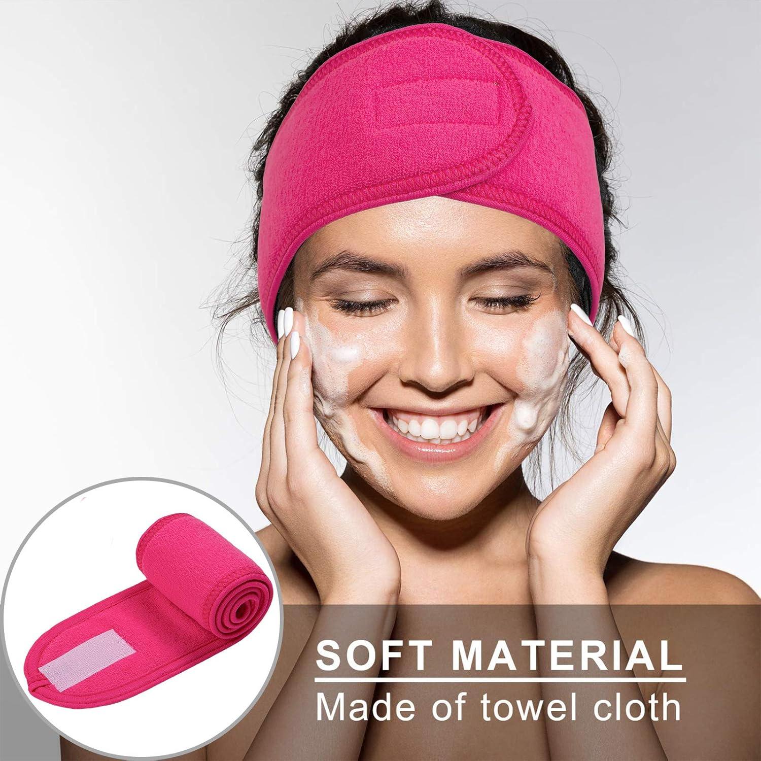 imageWhaline Spa Facial Headbands 3 Pieces Make Up Wrap Head Terry Cloth Headband Soft Adjustable Towel Band for Face Washing Shower Facial Cover YogaBlack Pink GrayWhite Pink Rose Red