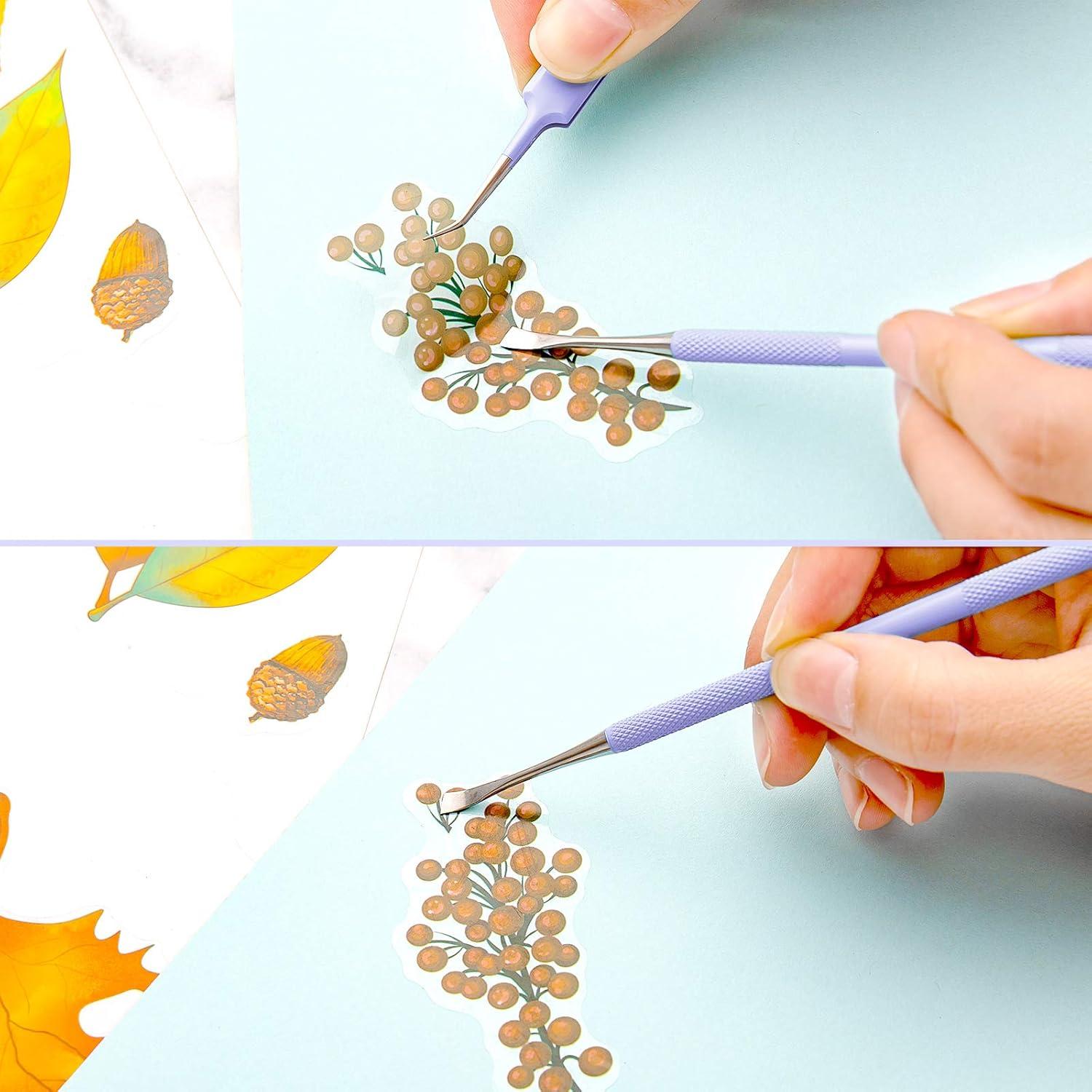 imageWhaline Weeding Vinyl Tools 4 Pieces Precision Stainless Steel Weeder Tool with Case Vinyl Craft Paper Craft Tool Kit for Silhouettes Cameos Lettering Scraper Hook Spatula TweezersPurple