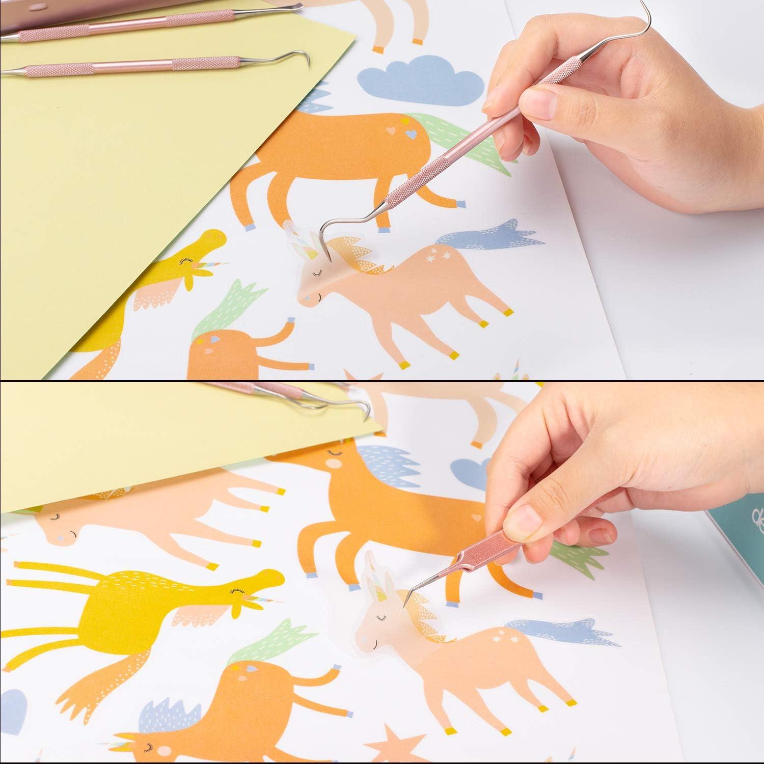 imageWhaline Weeding Vinyl Tools 4 Pieces Precision Stainless Steel Weeder Tool with Case Vinyl Craft Paper Craft Tool Kit for Silhouettes Cameos Lettering Scraper Hook Spatula TweezersPink