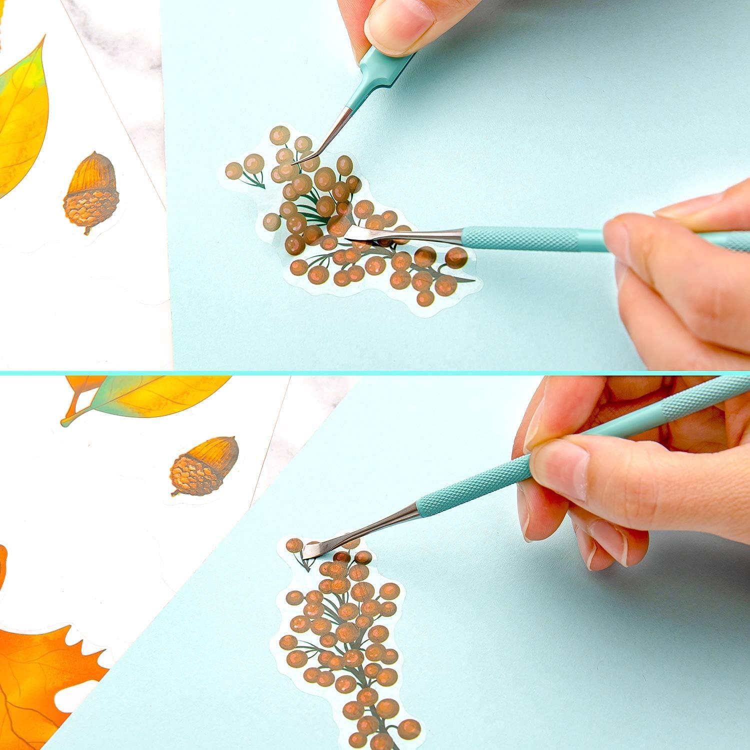 imageWhaline Weeding Vinyl Tools 4 Pieces Precision Stainless Steel Weeder Tool with Case Vinyl Craft Paper Craft Tool Kit for Silhouettes Cameos Lettering Scraper Hook Spatula TweezersMint Green