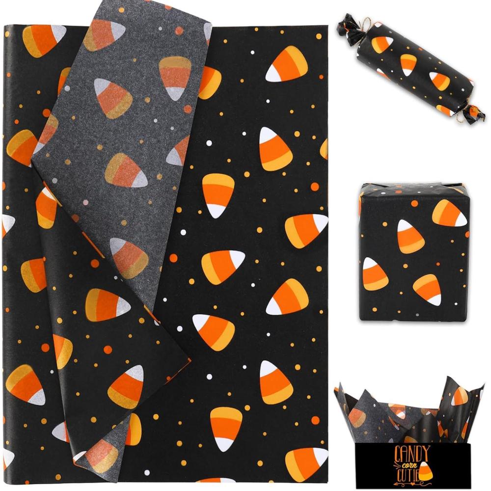 imageWhaline 100 Pieces Candy Corn Tissue Paper Halloween Theme Gift Wrapping Paper Colorful Packaging Paper DIY Art Craft Paper for Home Holiday Birthday Trick or Treat Party Gift Decor 14 x 20 Inch