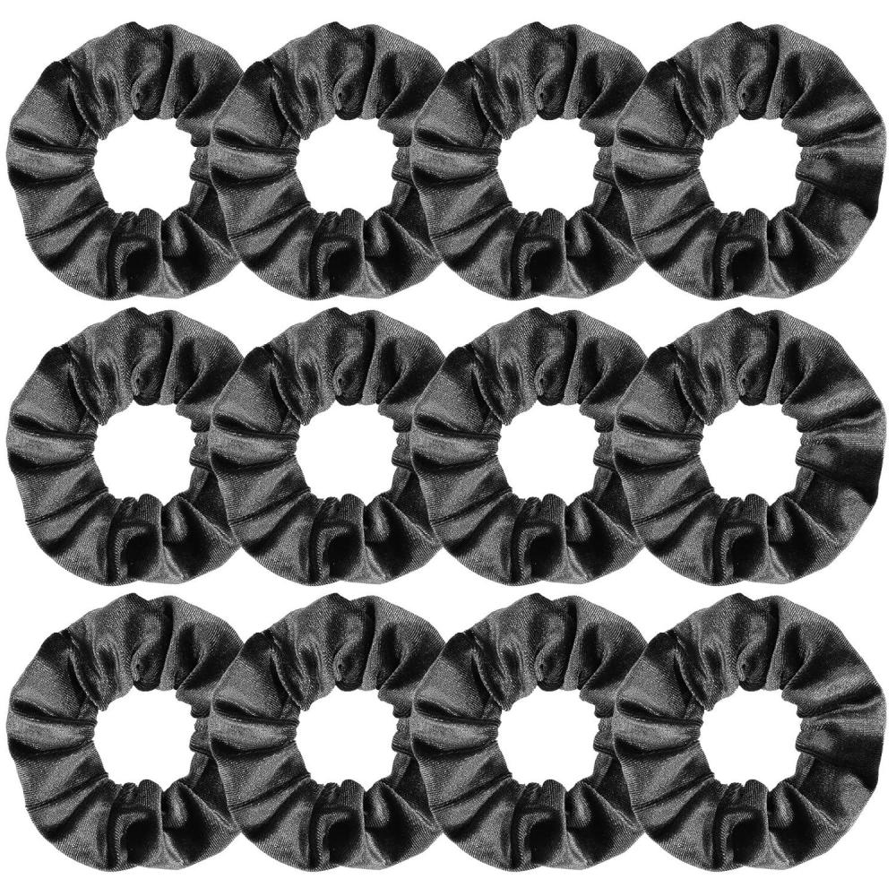 imageWhaline 12 Pieces Hair Scrunchies Velvet Elastics Scrunchy Bobbles Soft Hair Bands Hair Ties BlackGray