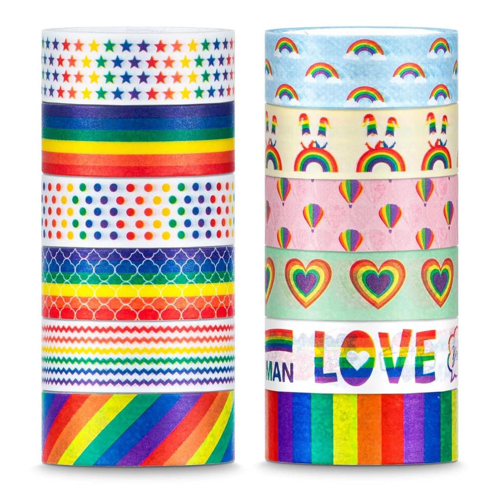 imageWhaline 12 Rolls Rainbow Washi Tape Gay Pride Day Washi Masking Tape Colorful Heart Love Decorative Paper Stickers for Birthday Gay Pride Day Scrapbook Gift Wrapping DIY Art Crafts