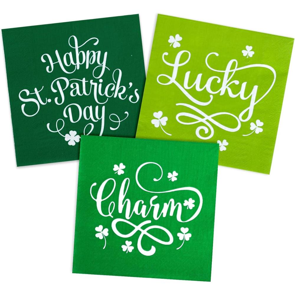 imageWhaline 120pcs Halloween Napkins 3 Style Disposable Paper Party Napkin Happy Halloween Beverage Cocktail Napkins Trick or Treat Printed Napkin for Party Suppliers 65 x 65 InchSt Patricks Day