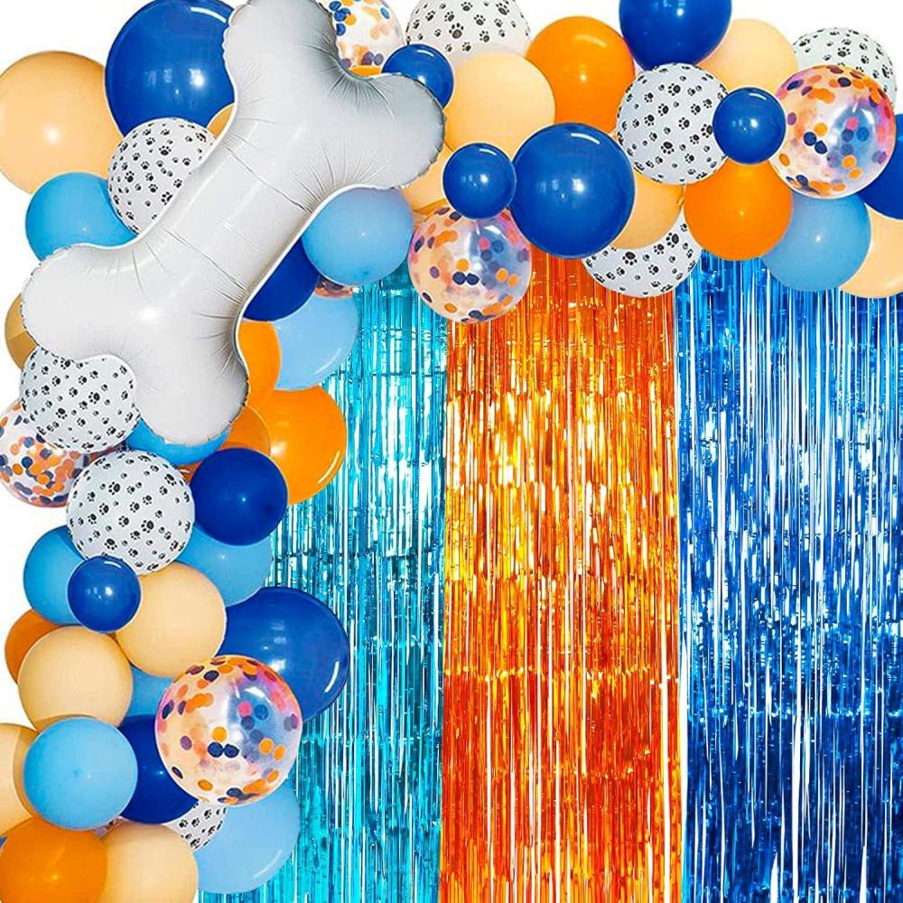 imageWhaline 124Pcs Paw Bone Foil Balloons ampamp Fringe Curtains Arch Kit for Boys Girls Baby Shower Orange and Blue Theme Parties