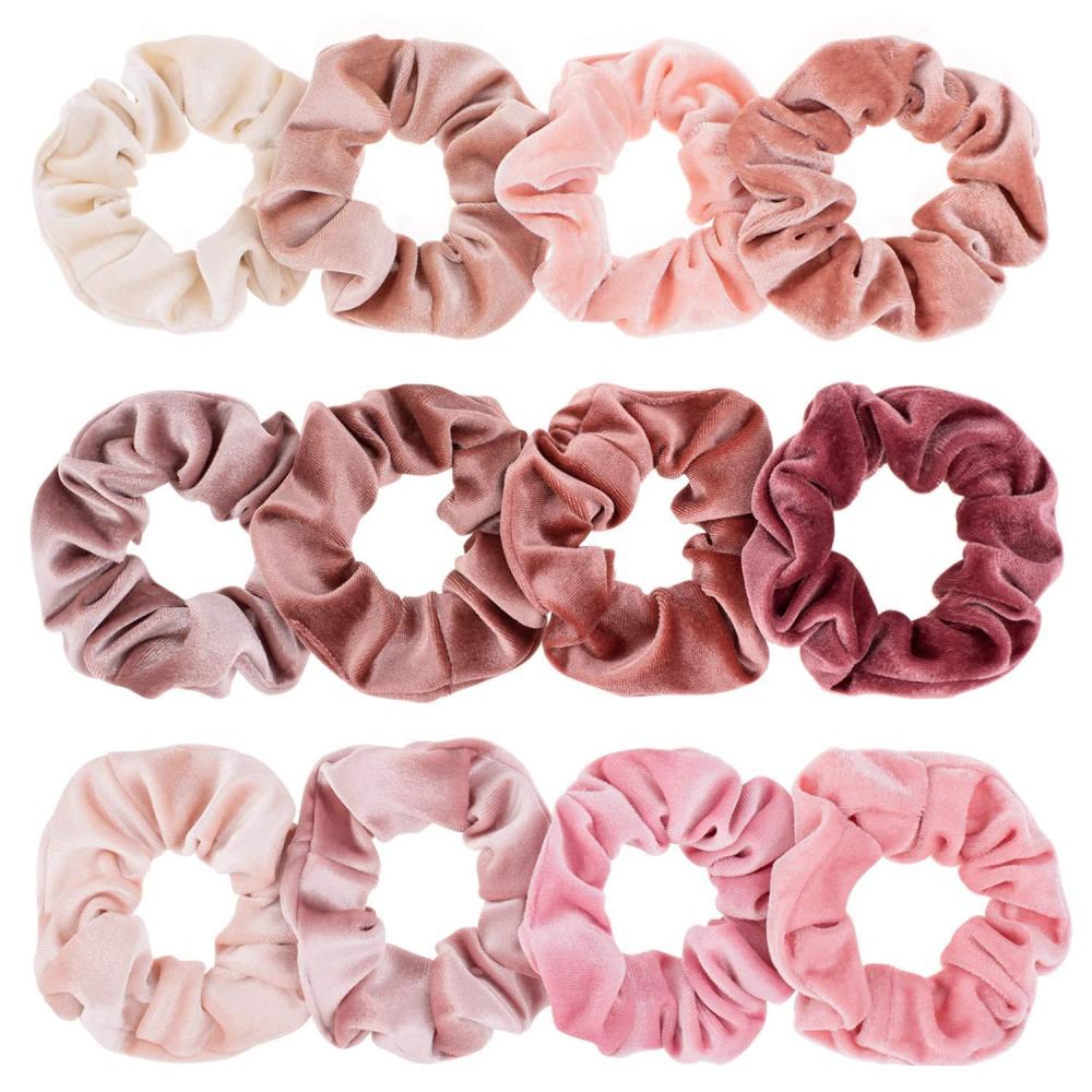 imageWhaline 12Pcs Blush Theme Scrunchies Velvet Elastics for Women Pink Bobbles Soft Lovers Scrunchy Classic Thick Hair Bands Ties Gifts for Teenage GirlsBlush Colors