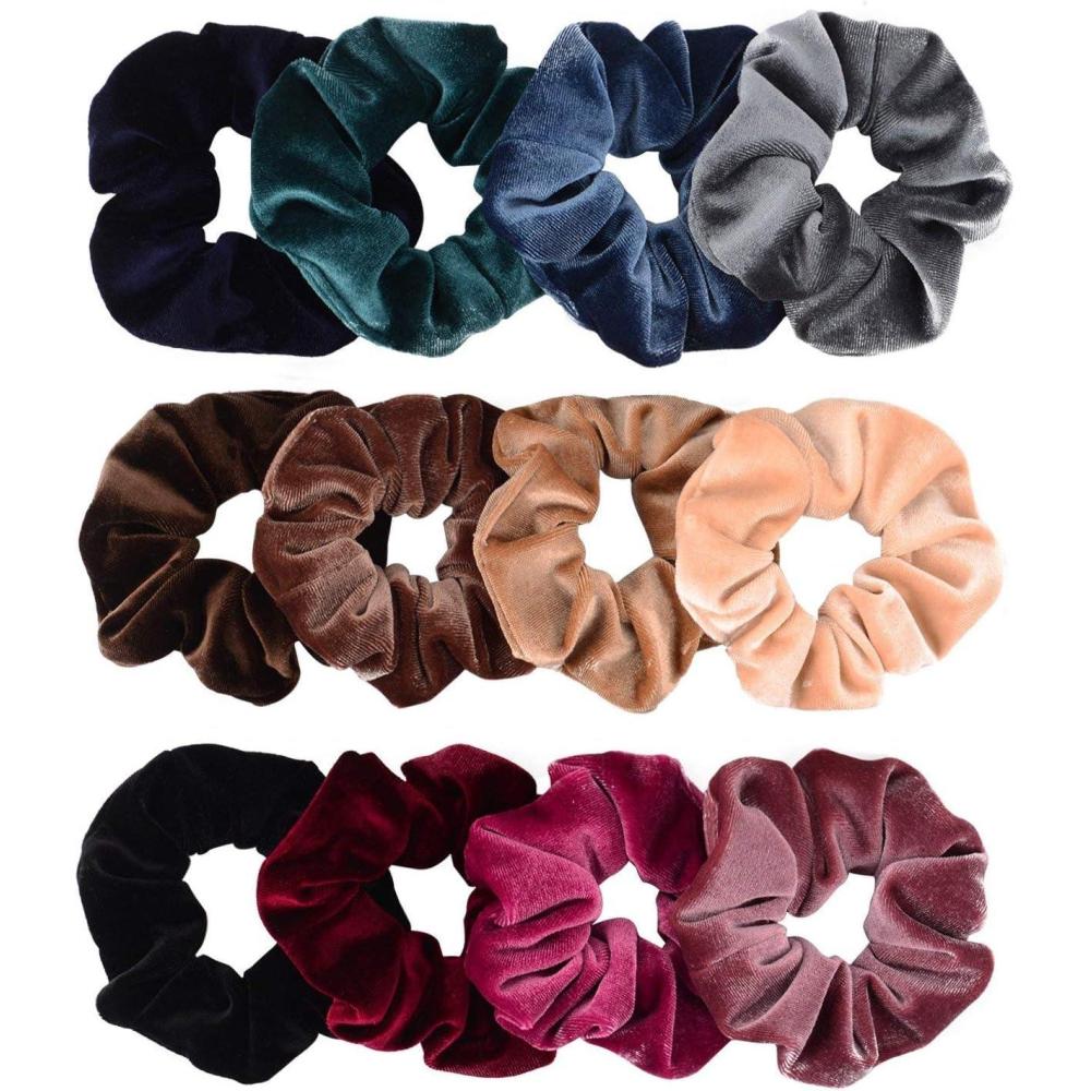 imageWhaline 12Pcs Blush Theme Scrunchies Velvet Elastics for Women Pink Bobbles Soft Lovers Scrunchy Classic Thick Hair Bands Ties Gifts for Teenage GirlsDark Color