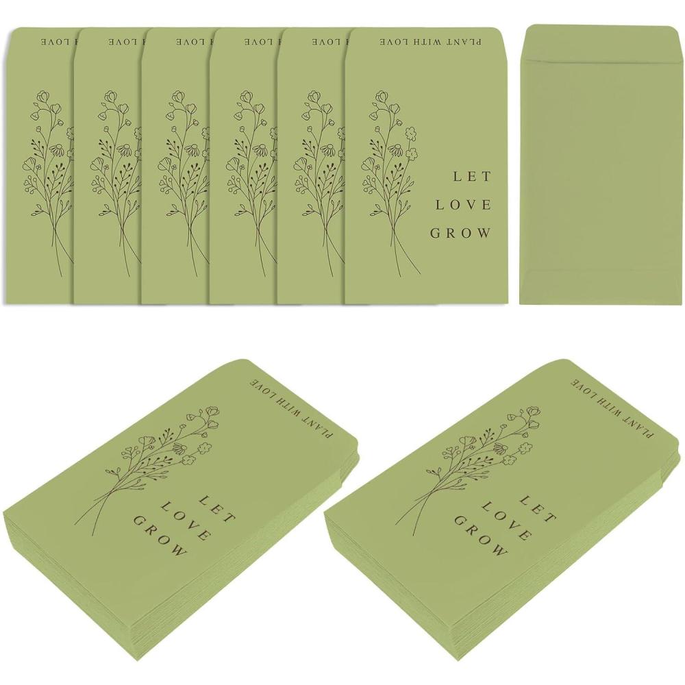 imageWhaline 200Pcs Self Adhesive Wedding Favor Packets Let Love Grow Green Envelope Minimalist Storage Pockets for Garden Office Gift Party Supplies 35 x 24 InchGreen