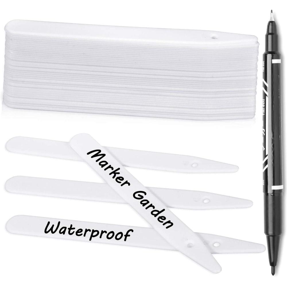 imageWhaline 200Pcs Thick Plastic Plant Label with Hole White Waterproof Garden Stake Tags with 2 Marker Pen and A Roll of Twine6 Inch6 Inch