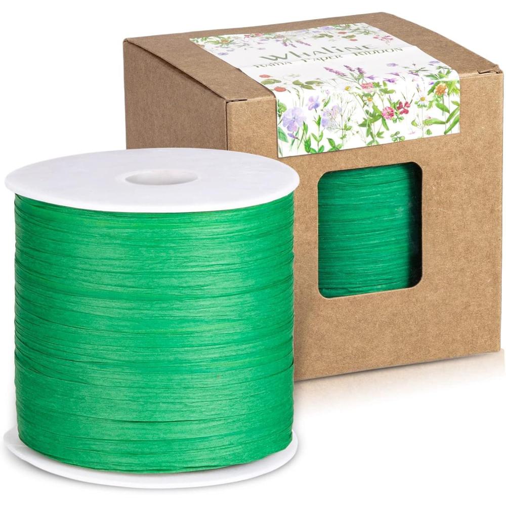 imageWhaline 229 Yards Raffia Paper Ribbon Christmas Kraft Craft Packing Paper Twine for Festival Gifts DIY Decoration and Weaving 14 inch WidthDeep Green