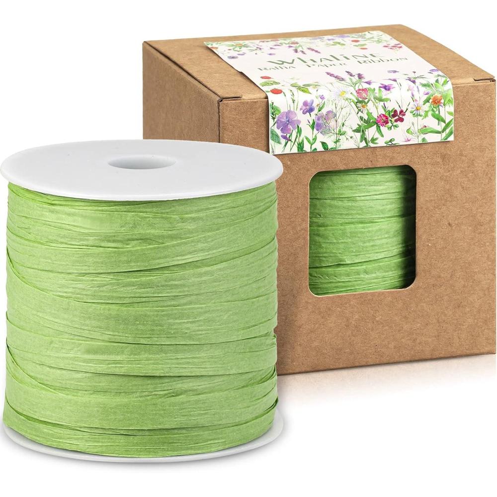 imageWhaline 229 Yards Raffia Paper Ribbon Christmas Kraft Craft Packing Paper Twine for Festival Gifts DIY Decoration and Weaving 14 inch WidthGreen