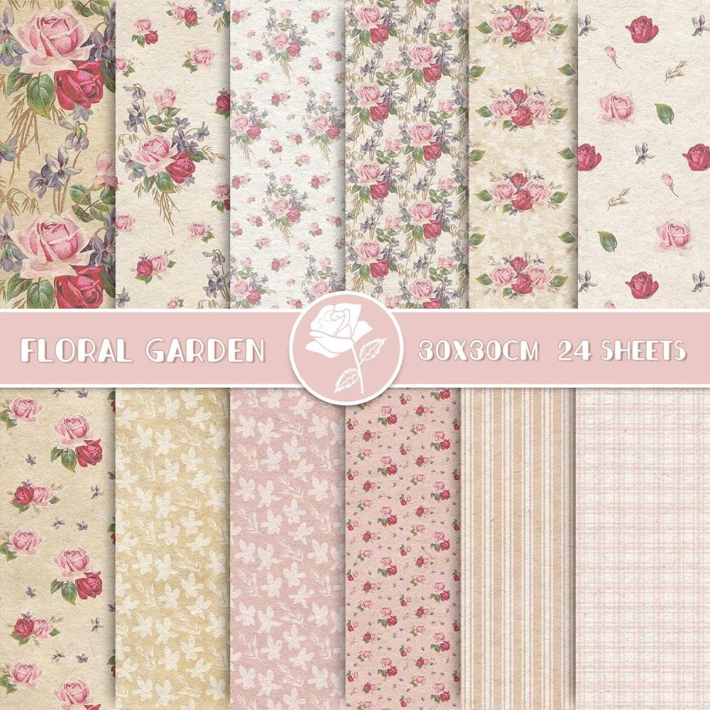 imageWhaline 24Pcs Spring Floral Pattern Paper Pink DoubleSided Scrapbook Paper 12 Designs Collection Decorative Craft Folded Flat for Card Making Scrapbook Photo Album Decor 118 x 118inch