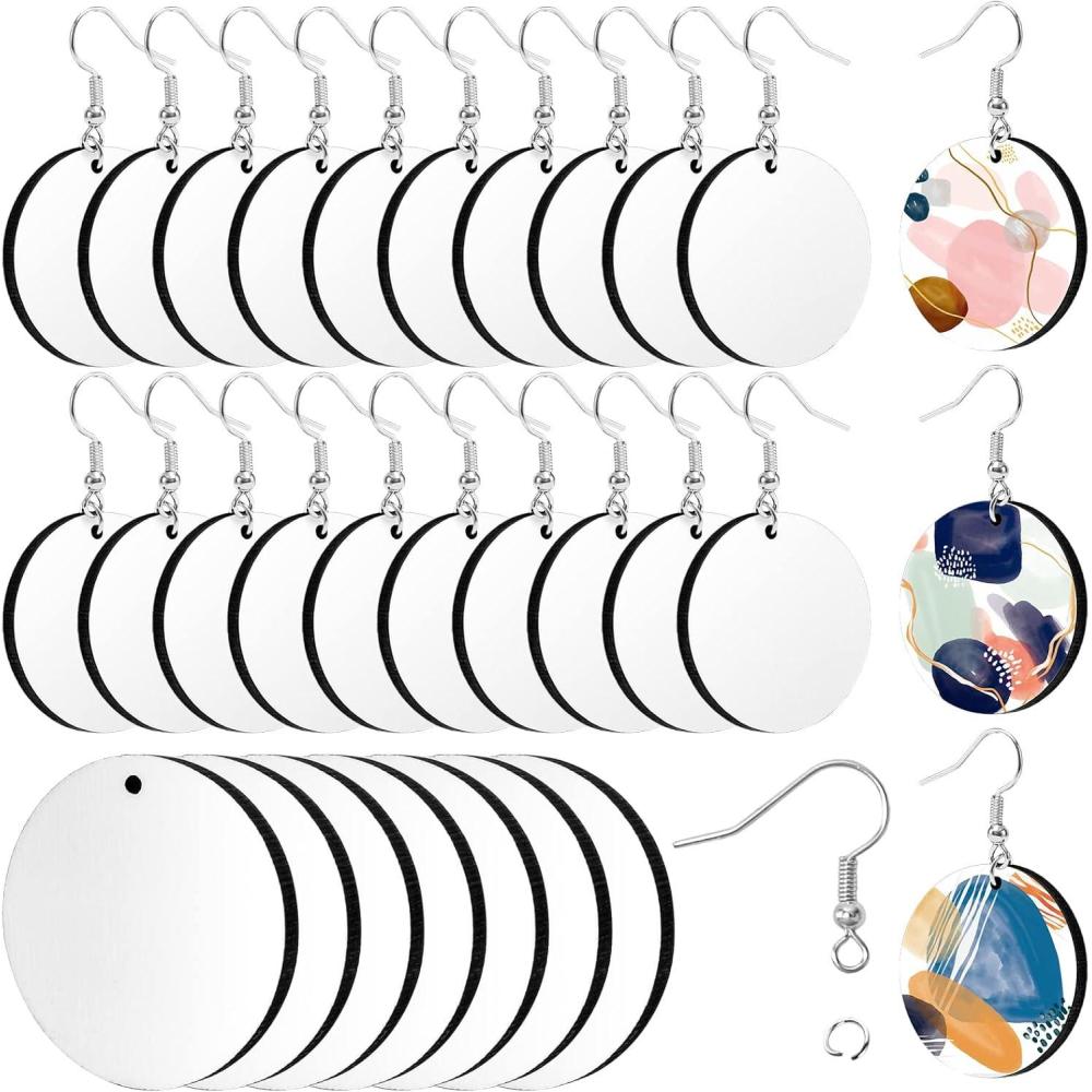 imageWhaline 30Pcs Sublimation Blank Earrings Round MDF Board White Earrings Heat Transfer Earrings Unfinished Wood Earring for Jewelry DIY Making Crafts Supplies