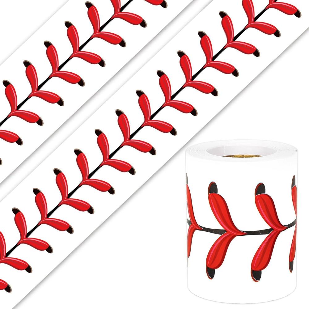 imageWhaline 328ft Baseball Bulletin Board Borders Sport Theme DieCut Bulletin Board Baseball Patterned Rolled Trim Border for Sport Party Back to School Classroom Office Chalkboard DecorationWhite Baseball