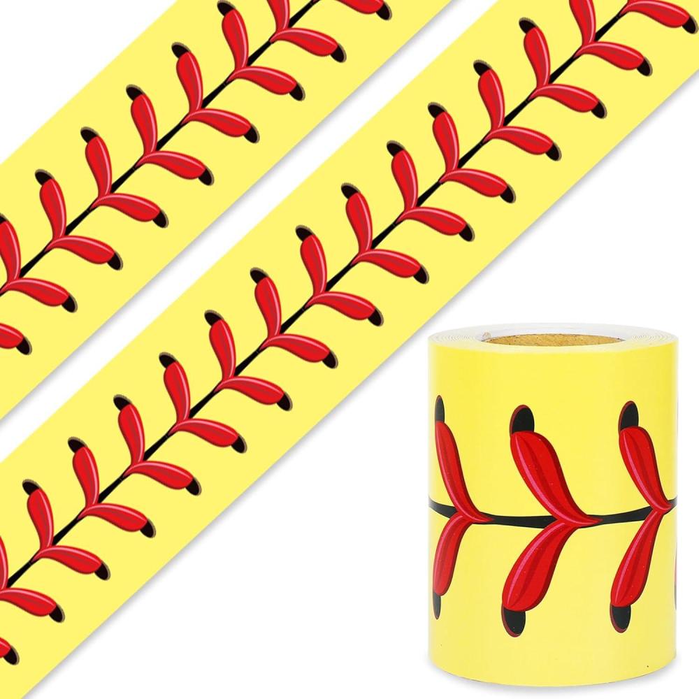 imageWhaline 328ft Baseball Bulletin Board Borders Sport Theme DieCut Bulletin Board Baseball Patterned Rolled Trim Border for Sport Party Back to School Classroom Office Chalkboard DecorationYellow Baseball