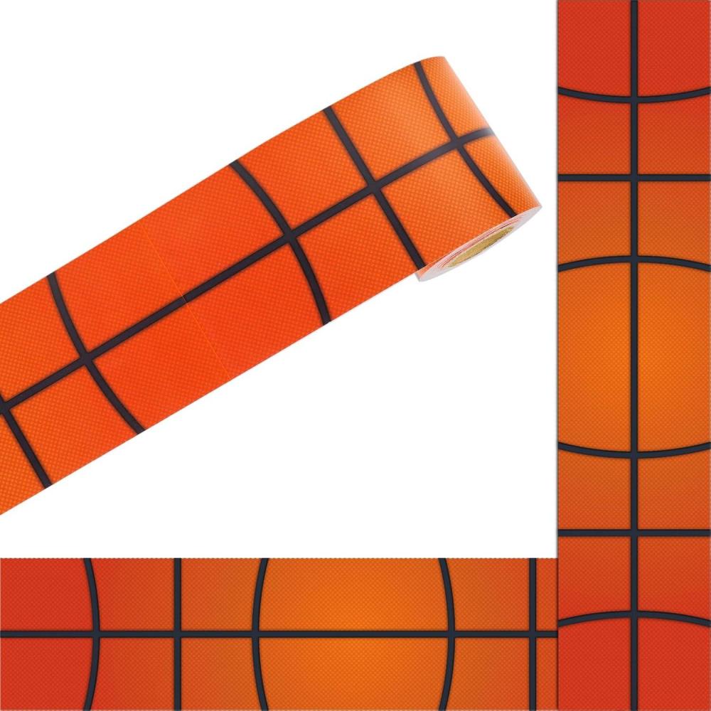 imageWhaline 328ft Baseball Bulletin Board Borders Sport Theme DieCut Bulletin Board Baseball Patterned Rolled Trim Border for Sport Party Back to School Classroom Office Chalkboard DecorationBasketball