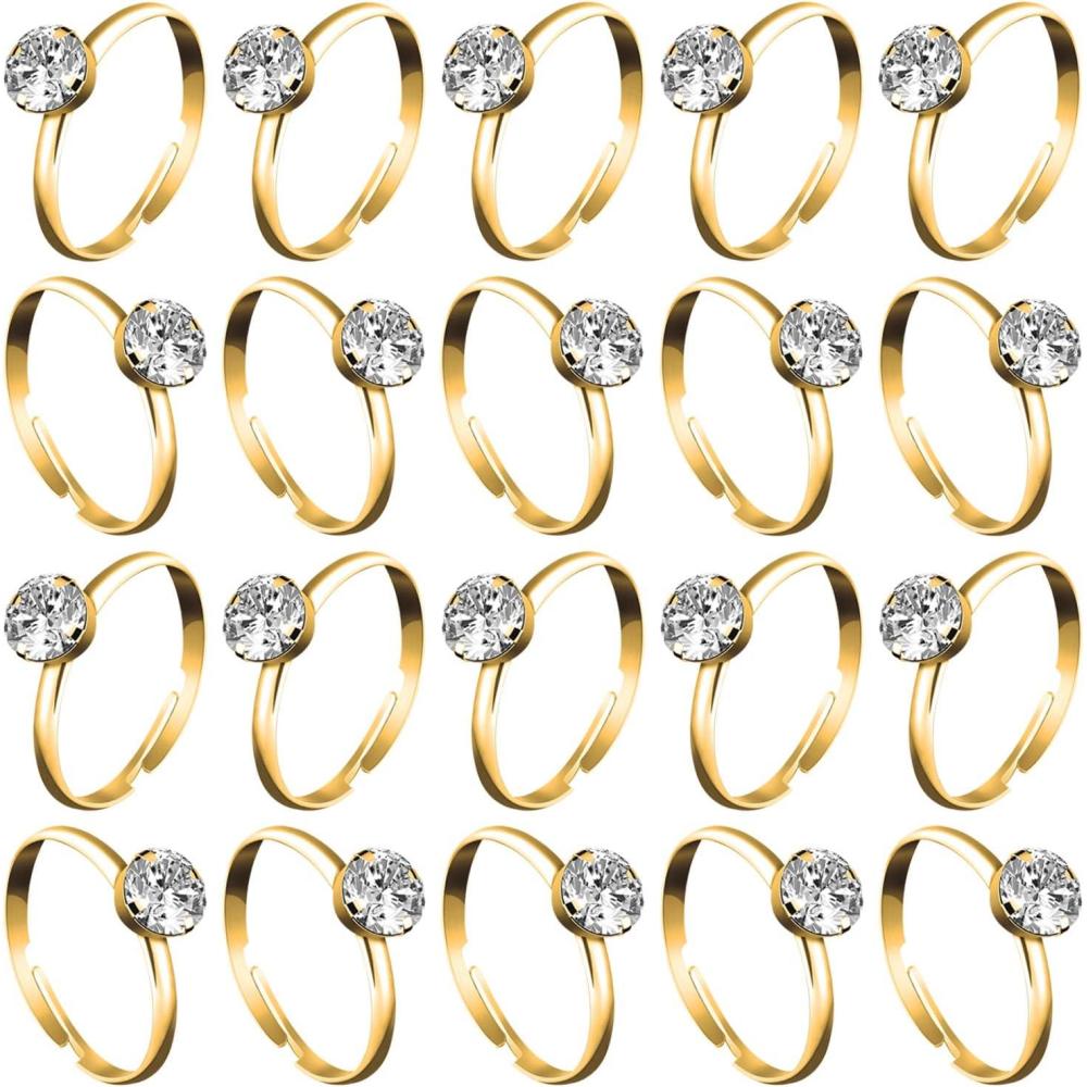 imageWhaline 36 Packs Diamond Engagement Rings Bridal Shower Rings for Wedding Table Decorations Party Supply Favor Accents Cupcake ToppersGold