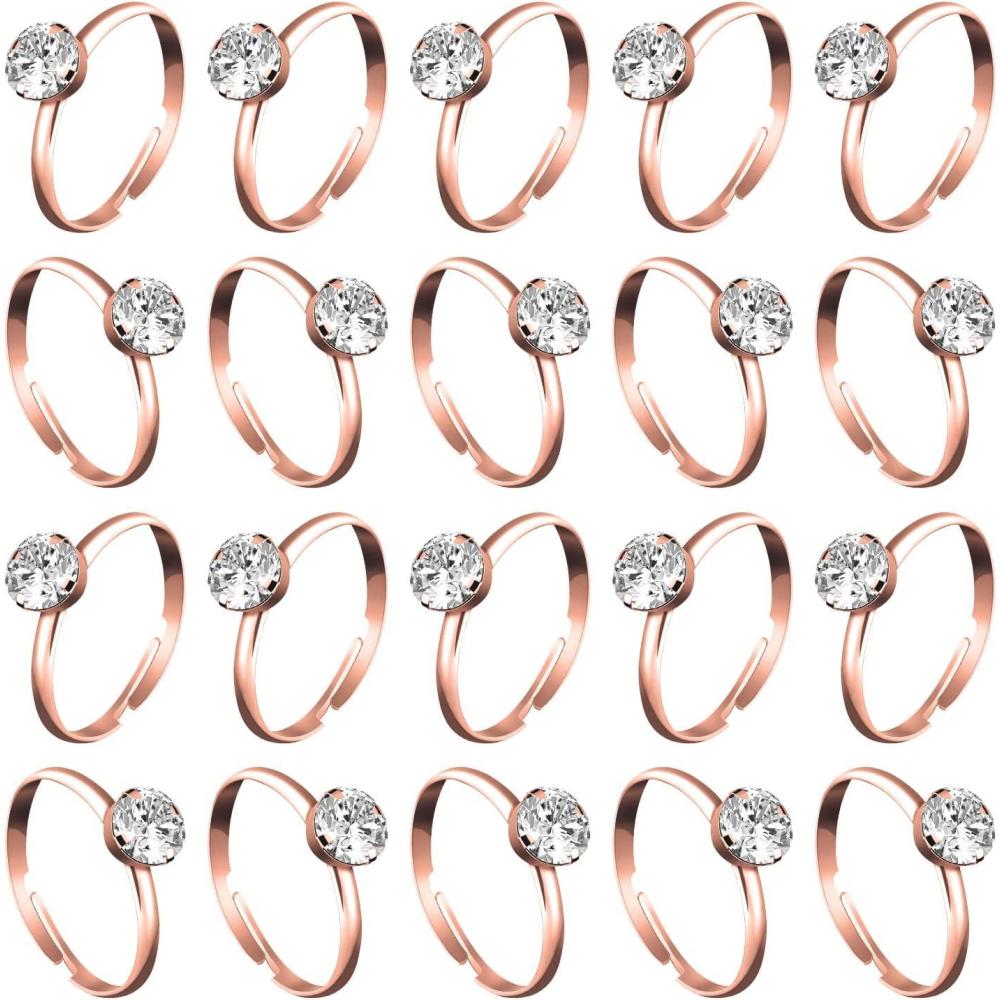 imageWhaline 36 Packs Diamond Engagement Rings Bridal Shower Rings for Wedding Table Decorations Party Supply Favor Accents Cupcake ToppersRose Gold