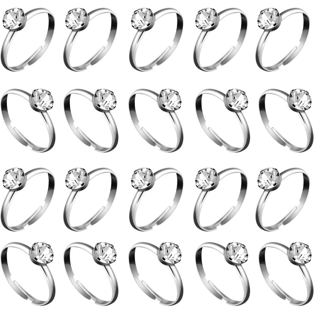imageWhaline 36 Packs Diamond Engagement Rings Bridal Shower Rings for Wedding Table Decorations Party Supply Favor Accents Cupcake ToppersSilver