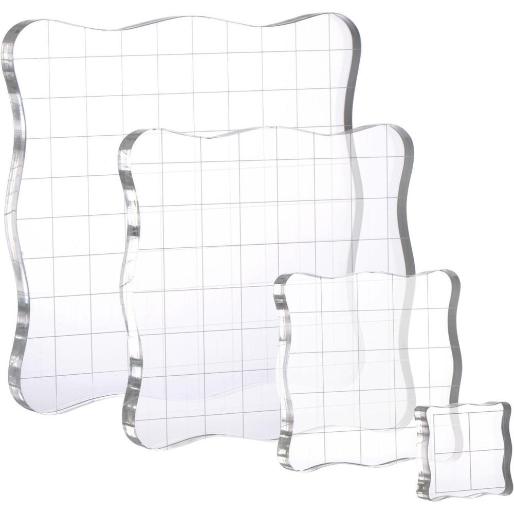 imageWhaline 4 Pieces Stamp Blocks with Grid and Grip Acrylic Clear Stamping Blocks Set Essential Stamping Tools for Scrapbooking Crafts Making