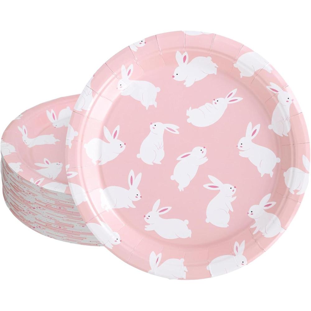 imageWhaline 40Pcs Halloween Paper Plates Pink Ghost Disposable Plates 9 Inch Cute Cartoon Ghost Decorative Round Plates for Halloween Summerween Party Birthday Baby Shower Table DecorBunny