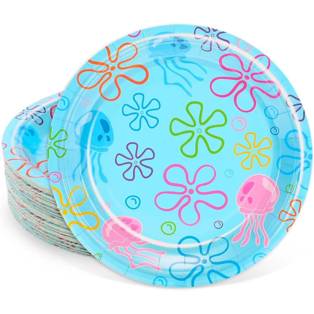 imageWhaline 40Pcs Halloween Paper Plates Pink Ghost Disposable Plates 9 Inch Cute Cartoon Ghost Decorative Round Plates for Halloween Summerween Party Birthday Baby Shower Table DecorUnder The Sea