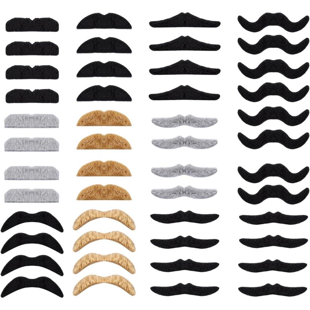 imageWhaline 48 Piece Self Adhesive Fake Mustache Set Novelty Mustaches for Costume and Halloween Festival Party