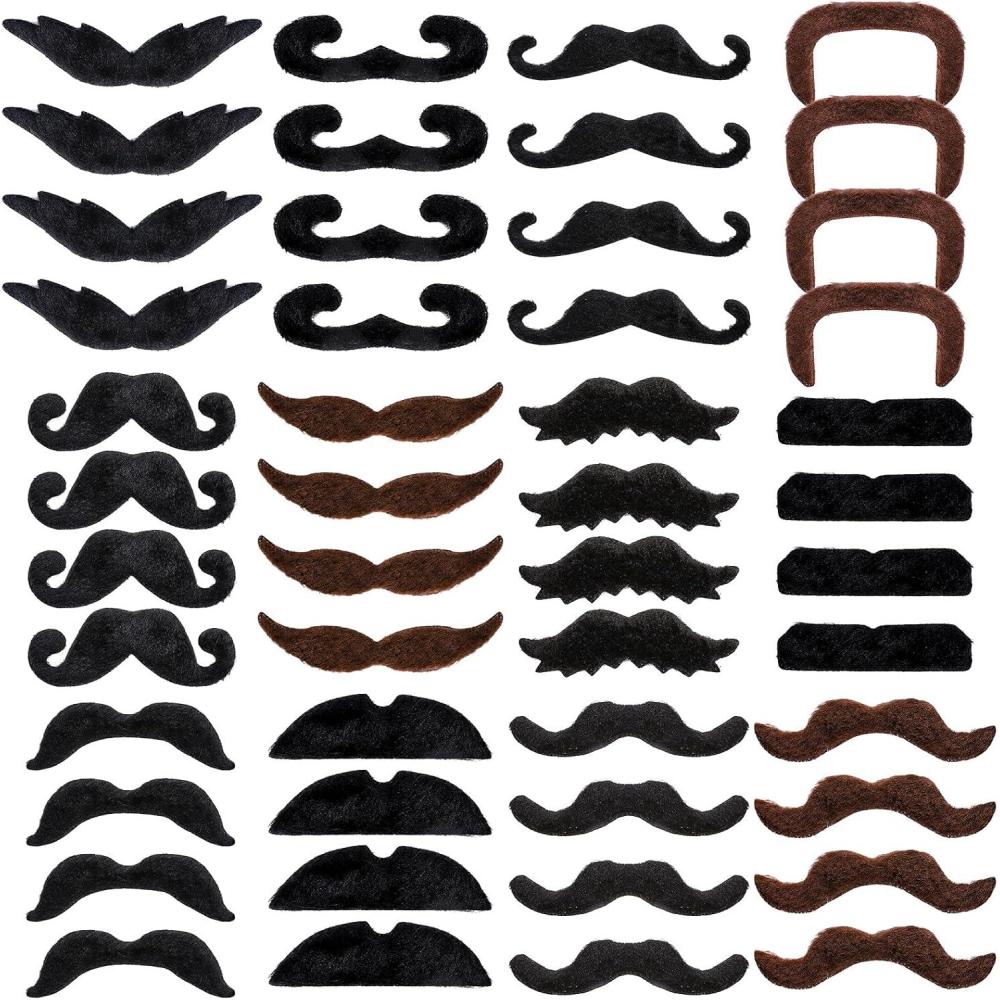 imageWhaline 48Pcs Fake Mustaches SelfAdhesive Blank Brown Costume Novelty Mustache 12 Styles Artificial Bead for Masquerade Performance Birthday Costume Cosplay Party Supplies
