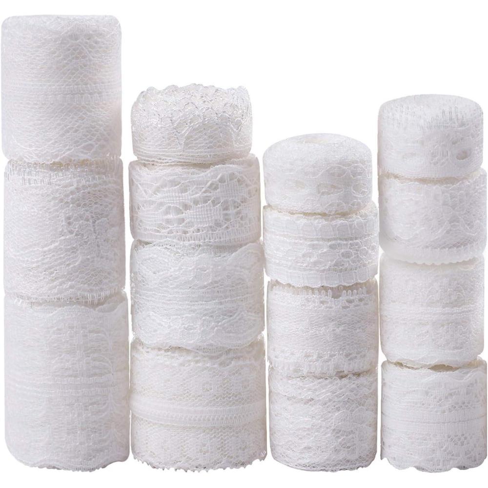 imageWhaline 49 Yard White Lace Trim 15 Rolls Assorted Patterns Lace Ribbon Cream Vintage for Bridal Wedding Decorations and Sewing DIY Making