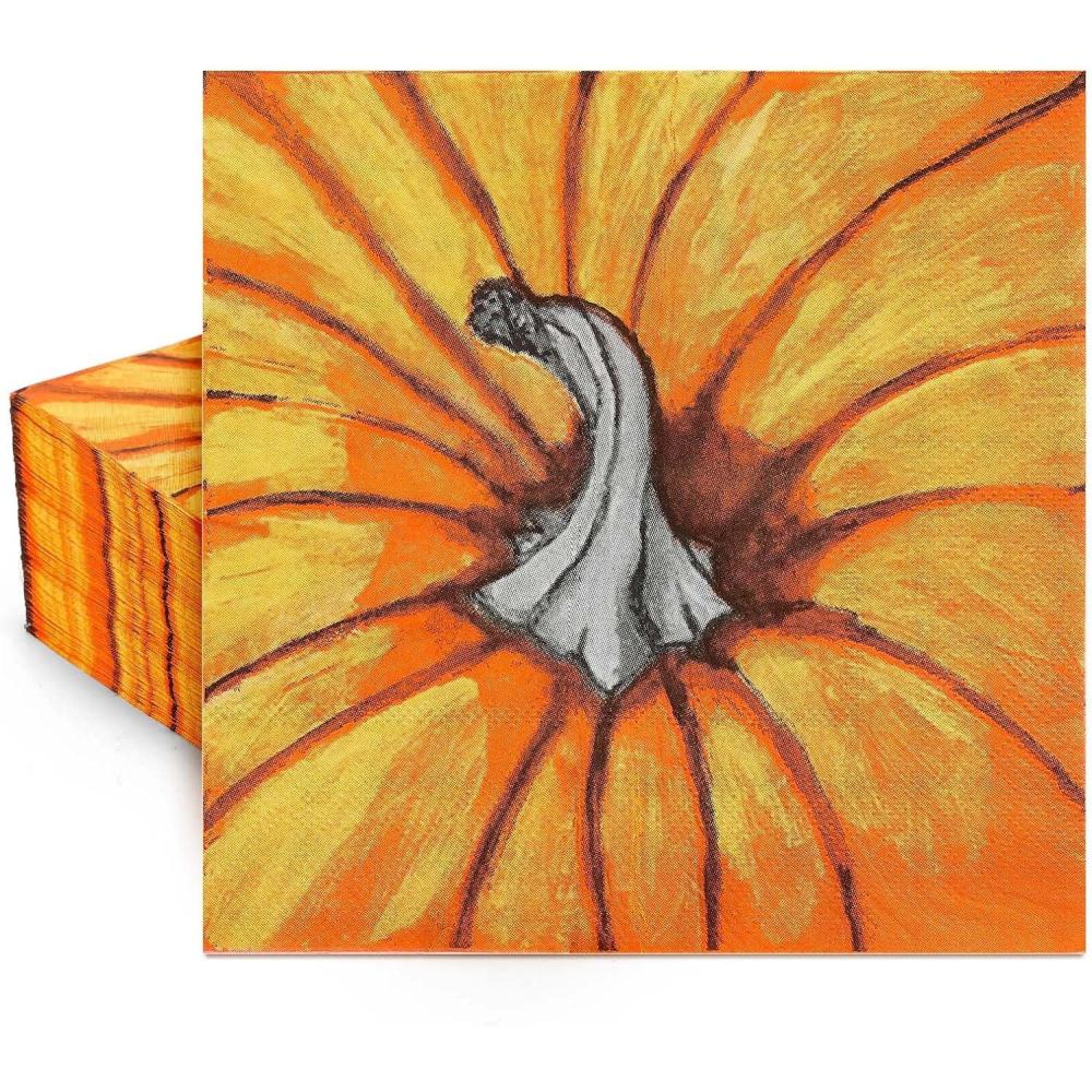 imageWhaline 50Pcs Halloween Skull Paper Napkins Dancing Skeleton Pumpkin Black Disposable Luncheon Dinner Table Napkins for Holiday Trick or Treat Party Decor SuppliesPumpkin