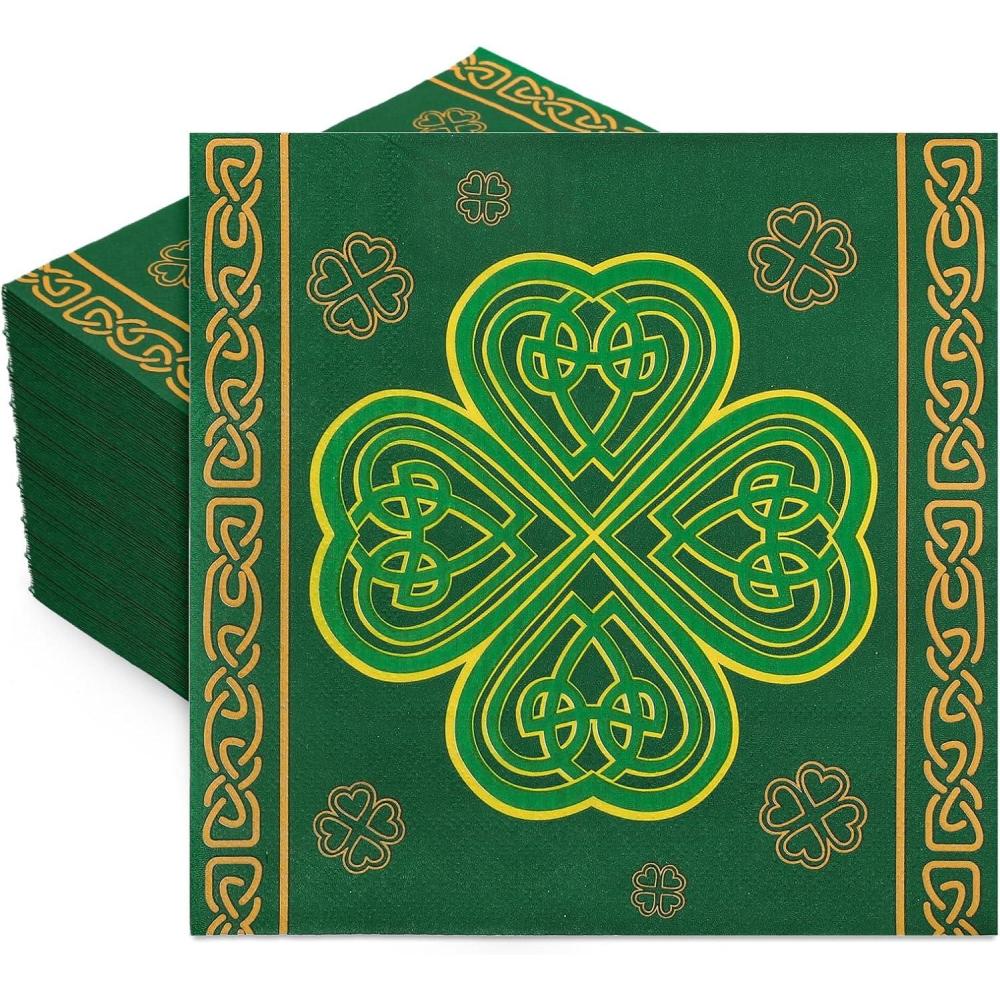 imageWhaline 50Pcs Halloween Skull Paper Napkins Dancing Skeleton Pumpkin Black Disposable Luncheon Dinner Table Napkins for Holiday Trick or Treat Party Decor SuppliesSt Patricks Day