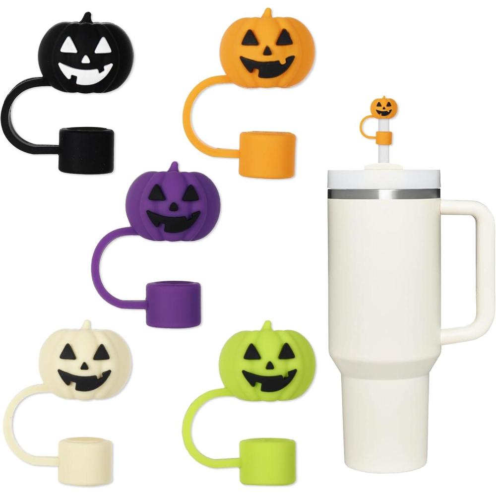 imageWhaline 5Pcs Halloween Straw Covers Cap Grimace Pumpkin Silicone Reusable Straw Topper Colorful 10mm04In Straw Lids Protectors for 3040 OZ Tumbler Cups AccessoriesGrimace Pumpkin